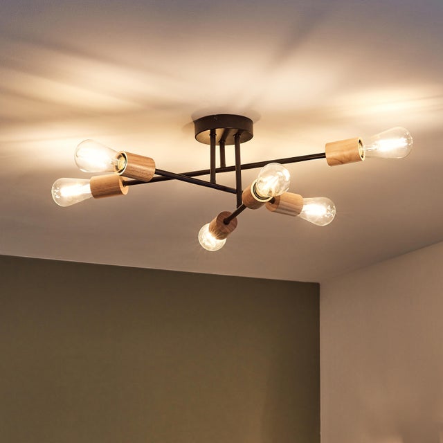 Lampa sufitowa Lina czarna bambus 6 x E27 Inspire