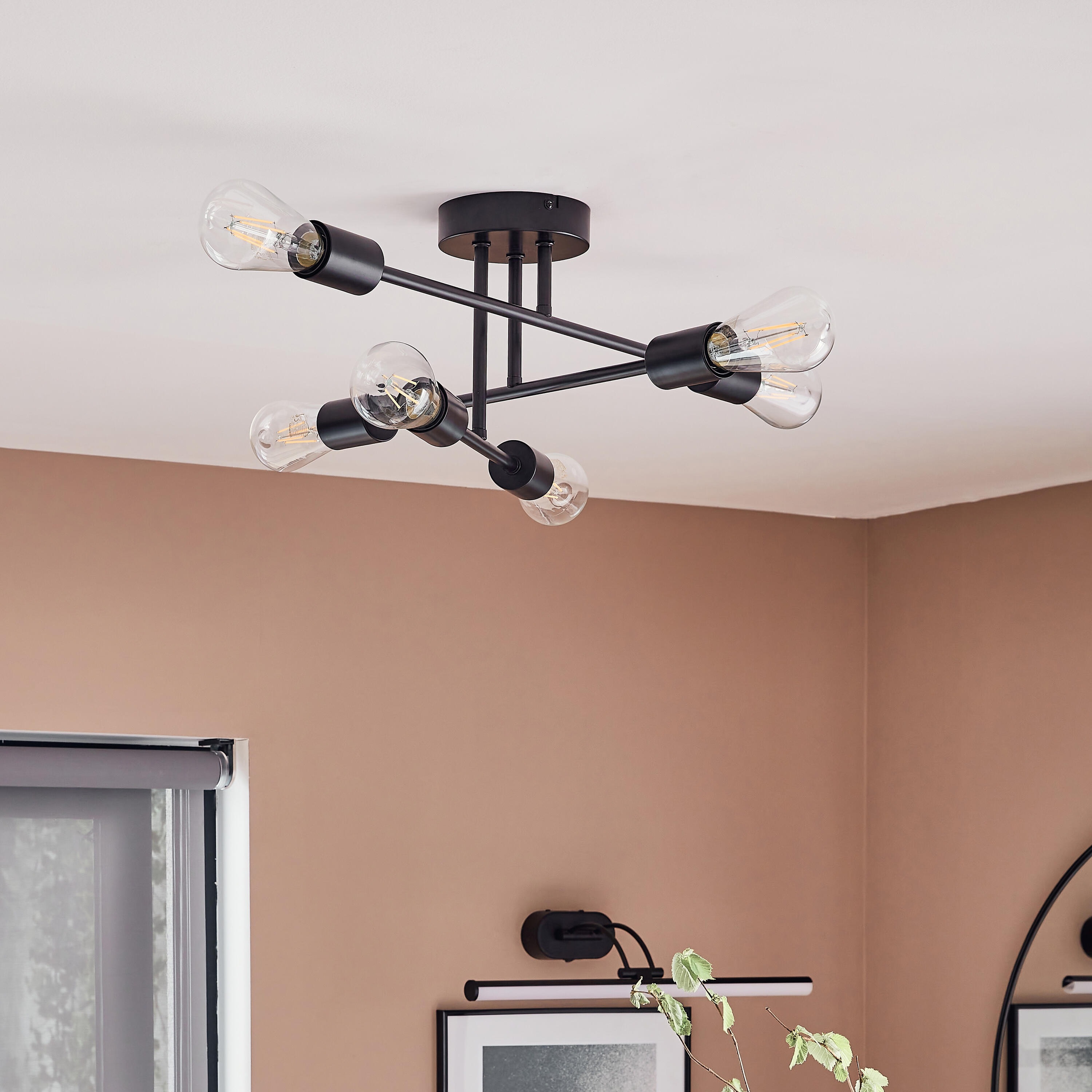 Plafonnier, 6 x E27, design métal noir, Lina, INSPIRE, L.60 cm - 3