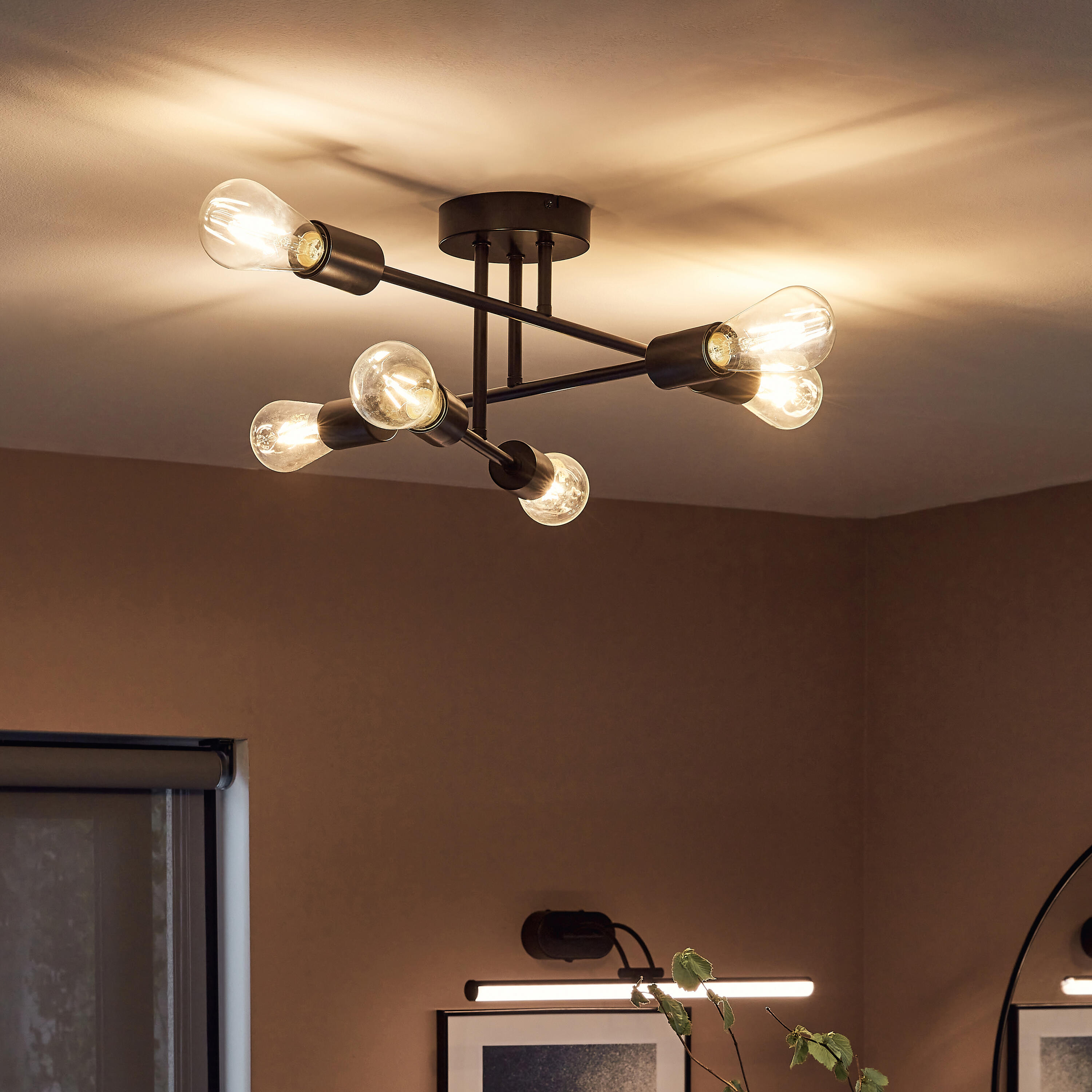 Plafonnier, 6 x E27, design métal noir, Lina, INSPIRE, L.60 cm - 2