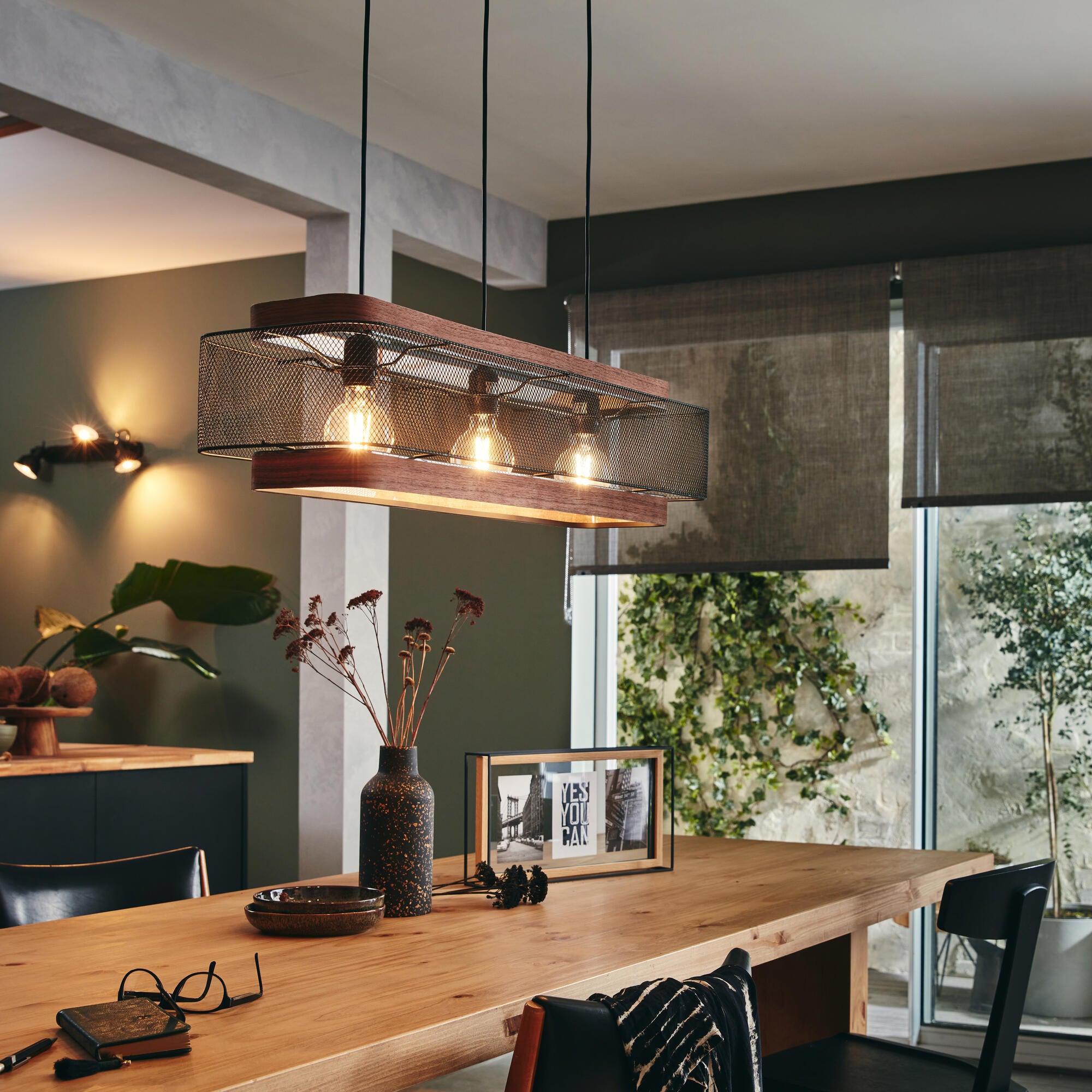 Lampa wisząca Taiga czarna z drewnem 3 x E27 Inspire - 7