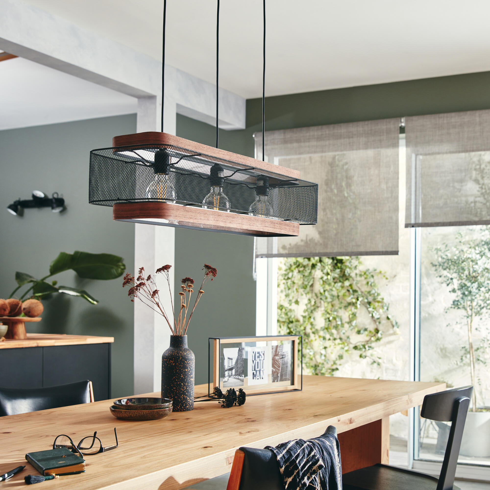 Lampa wisząca Taiga czarna z drewnem 3 x E27 Inspire - 6