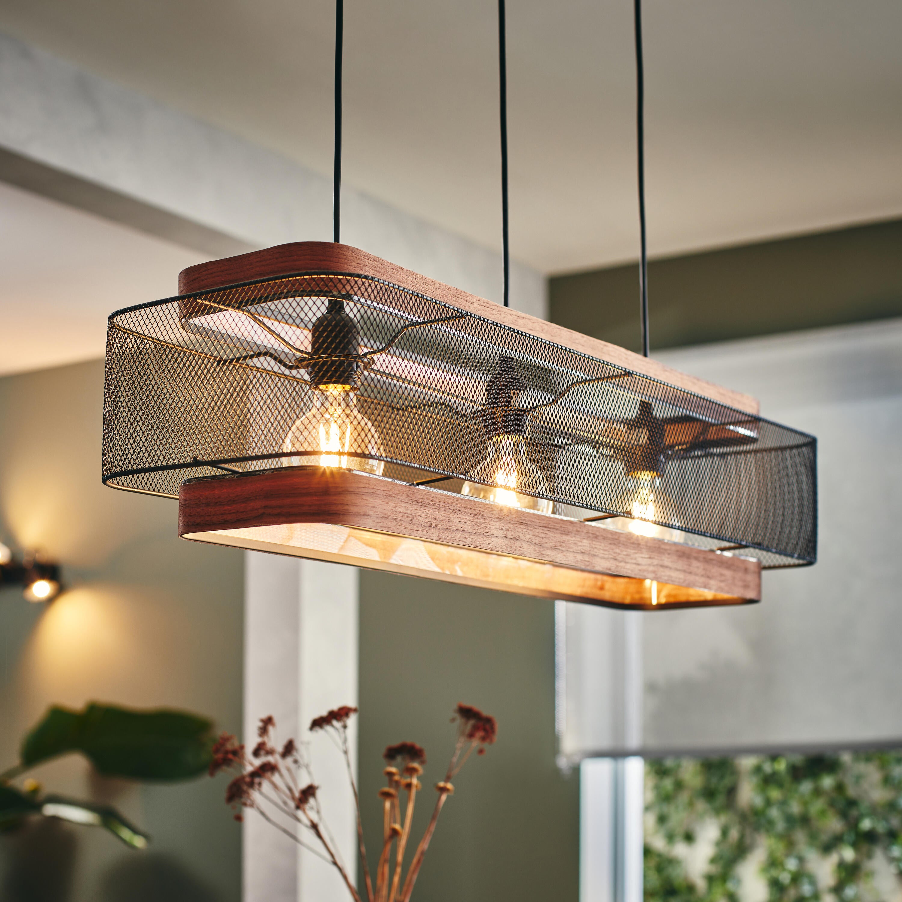 Lampa wisząca Taiga czarna z drewnem 3 x E27 Inspire - 3