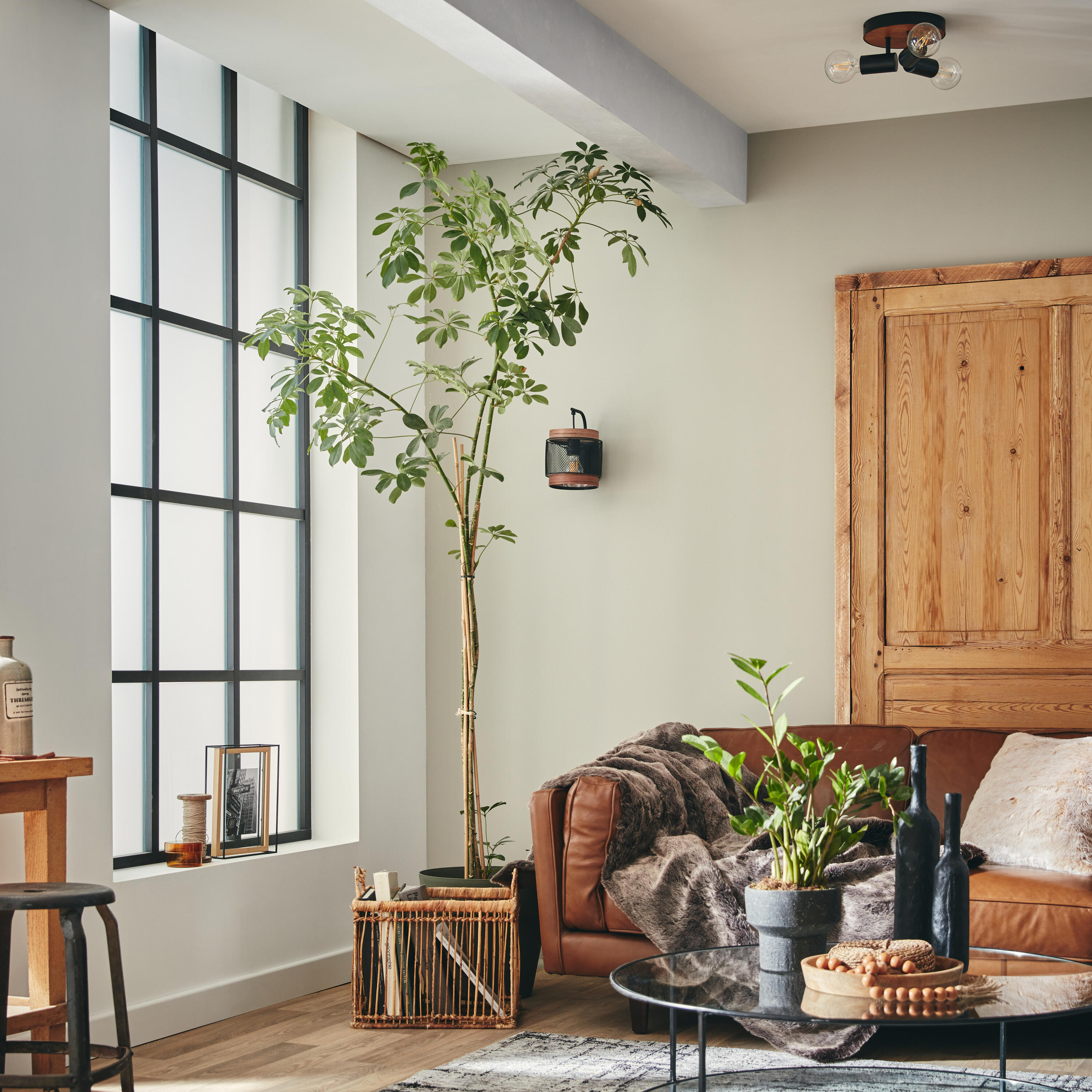 Kinkiet Taiga czarny z drewnem E27 Inspire - 3