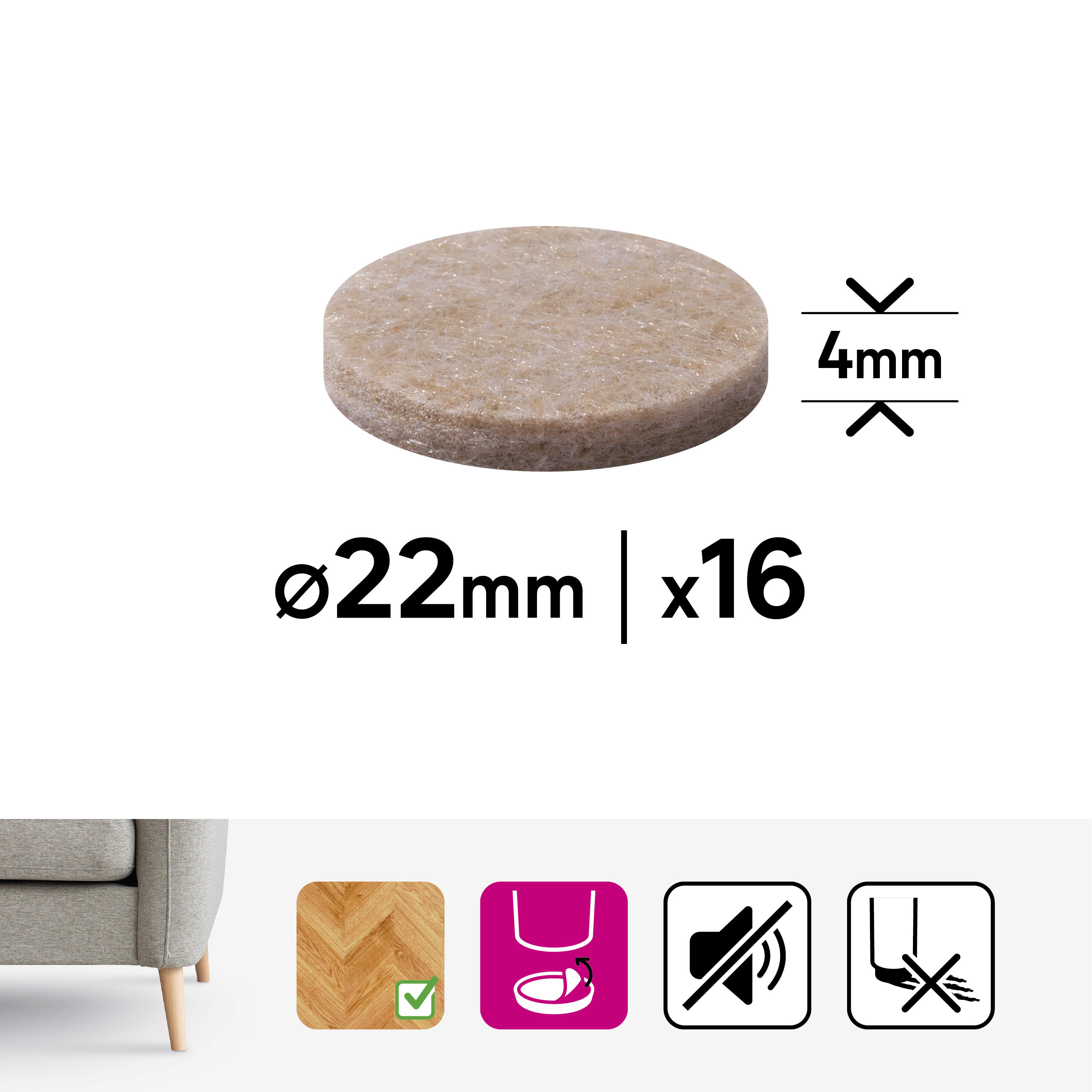 Podkładki filcowe samoprzylepne 22 mm 16 szt. Standers - 9