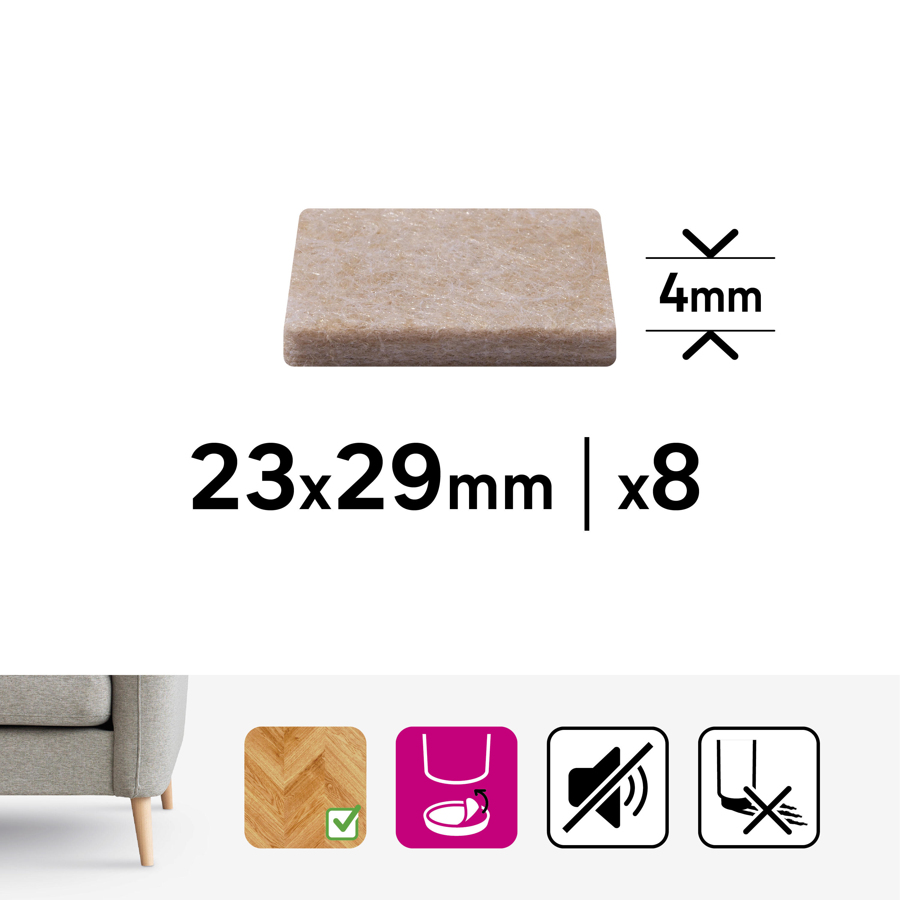 Podkładki filcowe samoprzylepne 23 x 29 mm 8 szt. Standers - 6