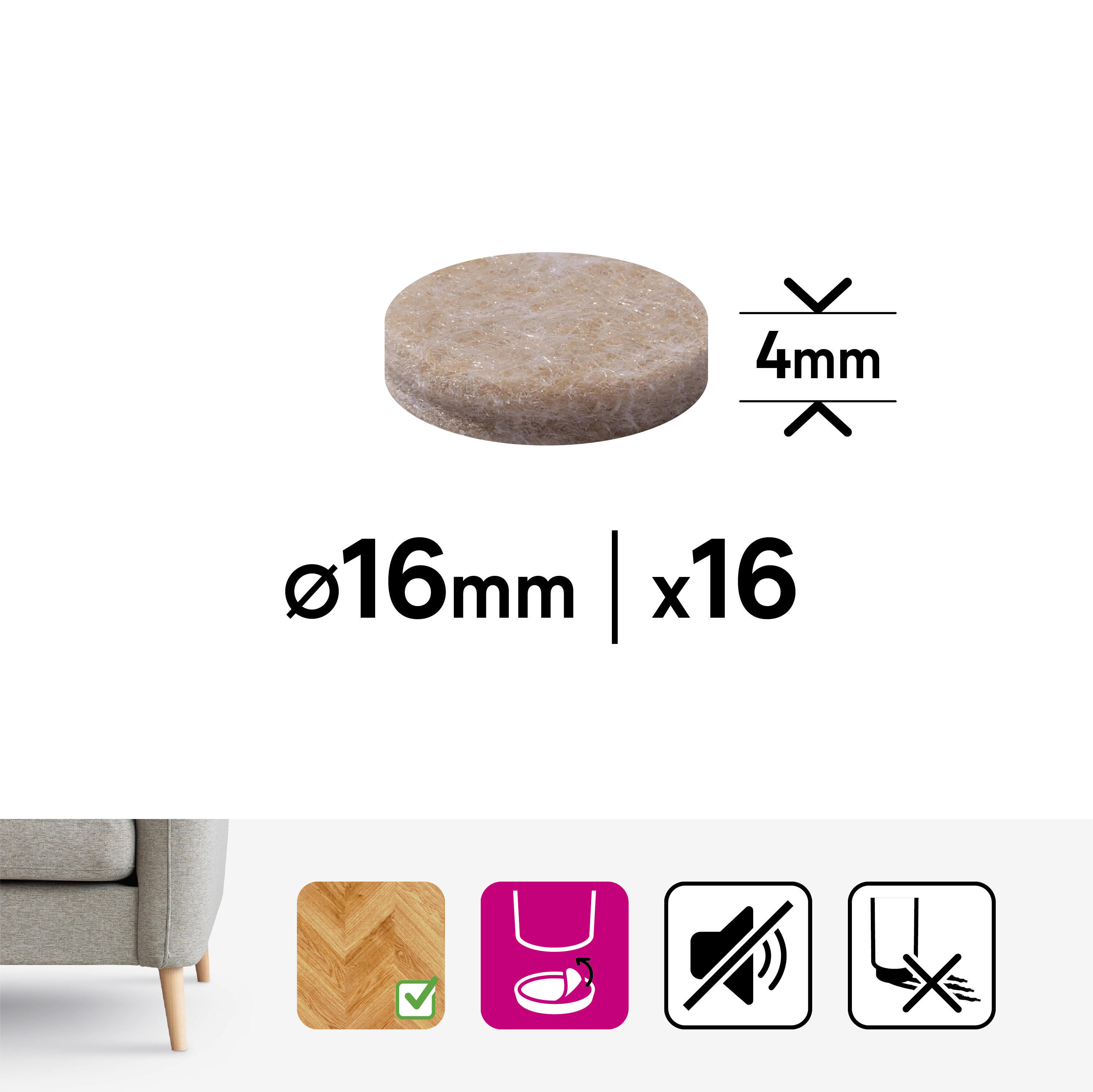 Podkładki filcowe samoprzylepne 16 mm 16 szt. Standers - 8