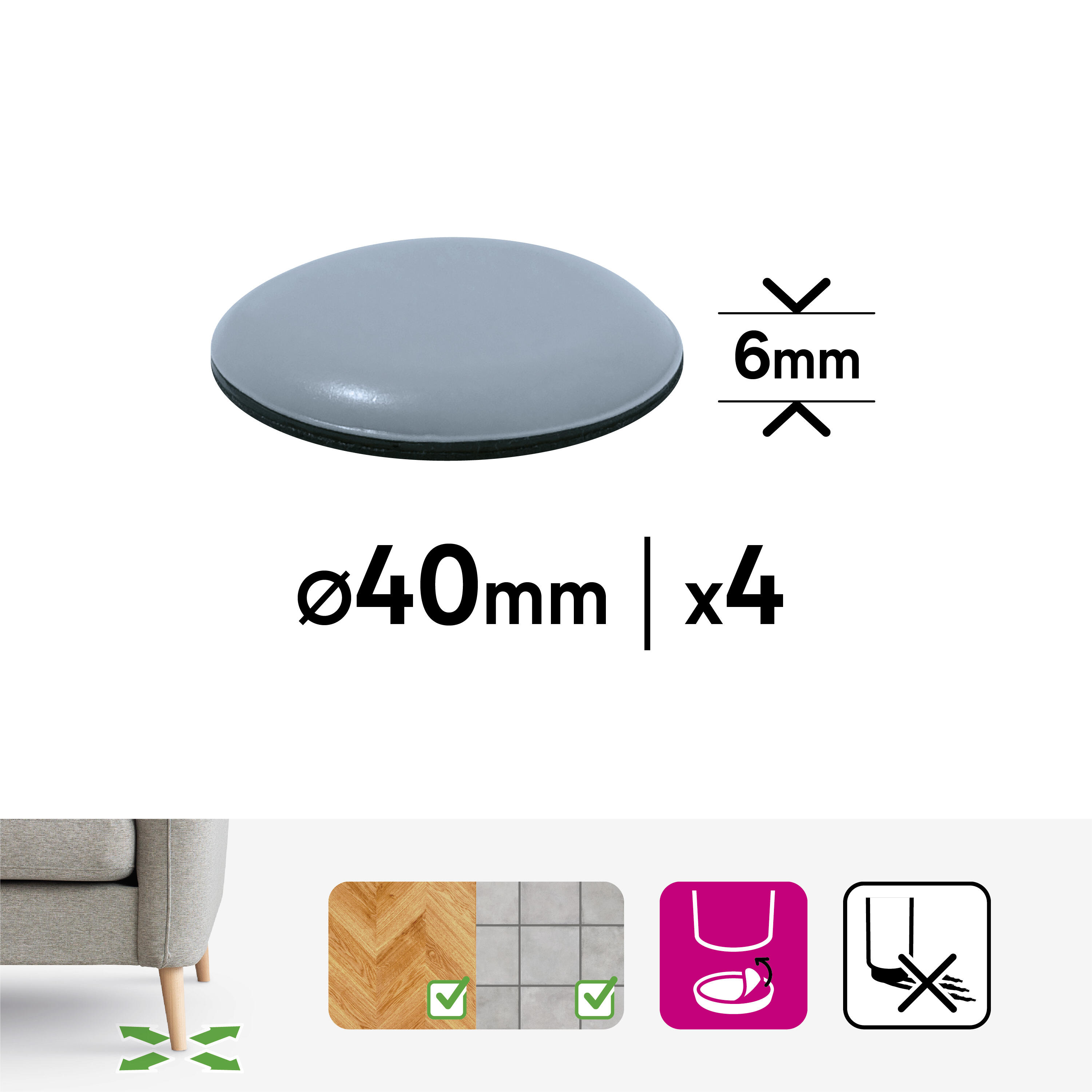 4 patins de pied de meuble en polytétrafluoroéthylène (ptfe teflon) adhésif STAN - 2