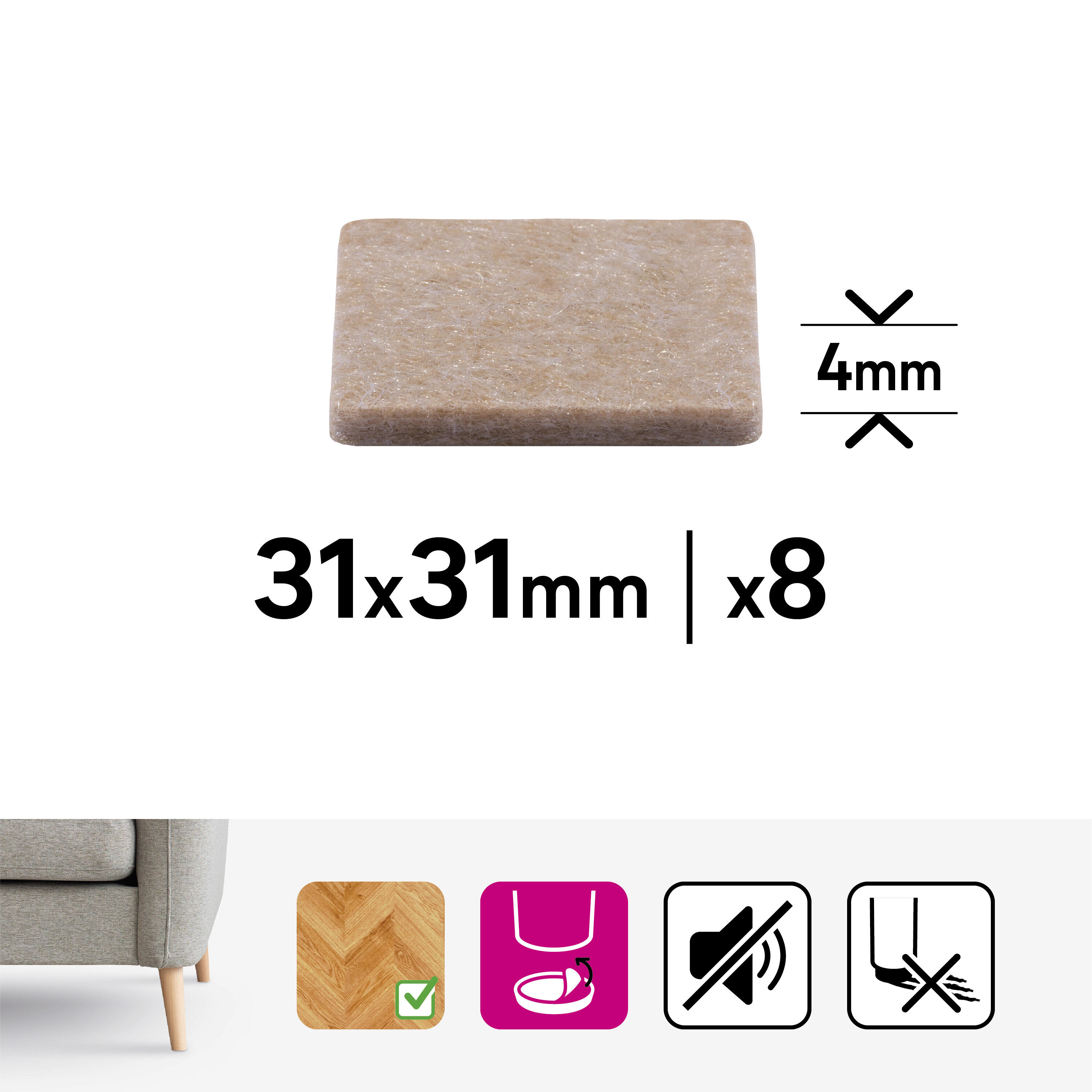 Podkładki filcowe samoprzylepne 31 x 31 mm 8 szt. Standers - 7