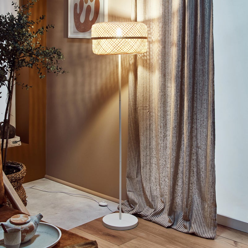 Lampa podłogowa Palanga biała bambus E27 Inspire