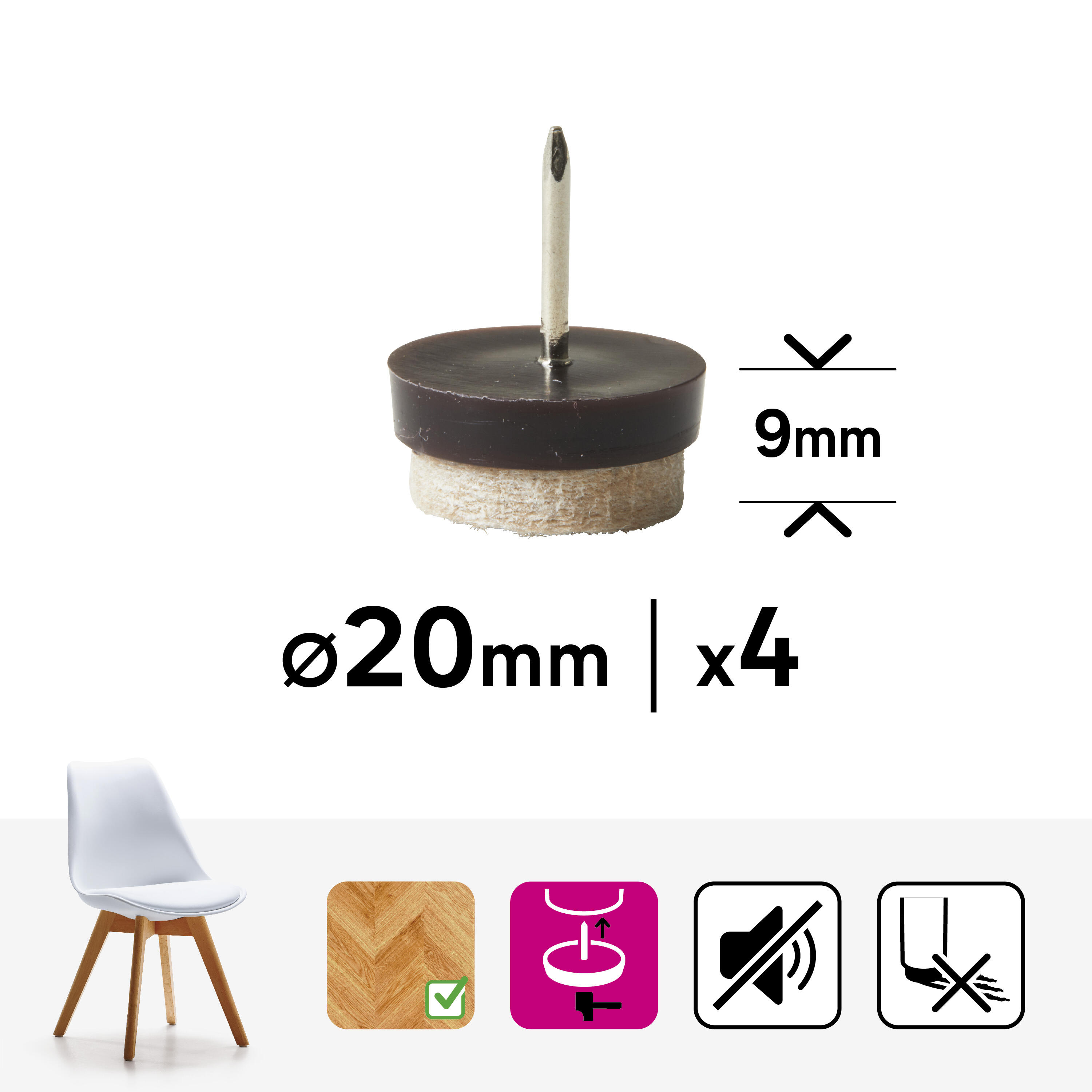 Podkładki pod meble wbijane okrągłe średnica 20 mm beżowe 4 sztuki STANDERS - 2