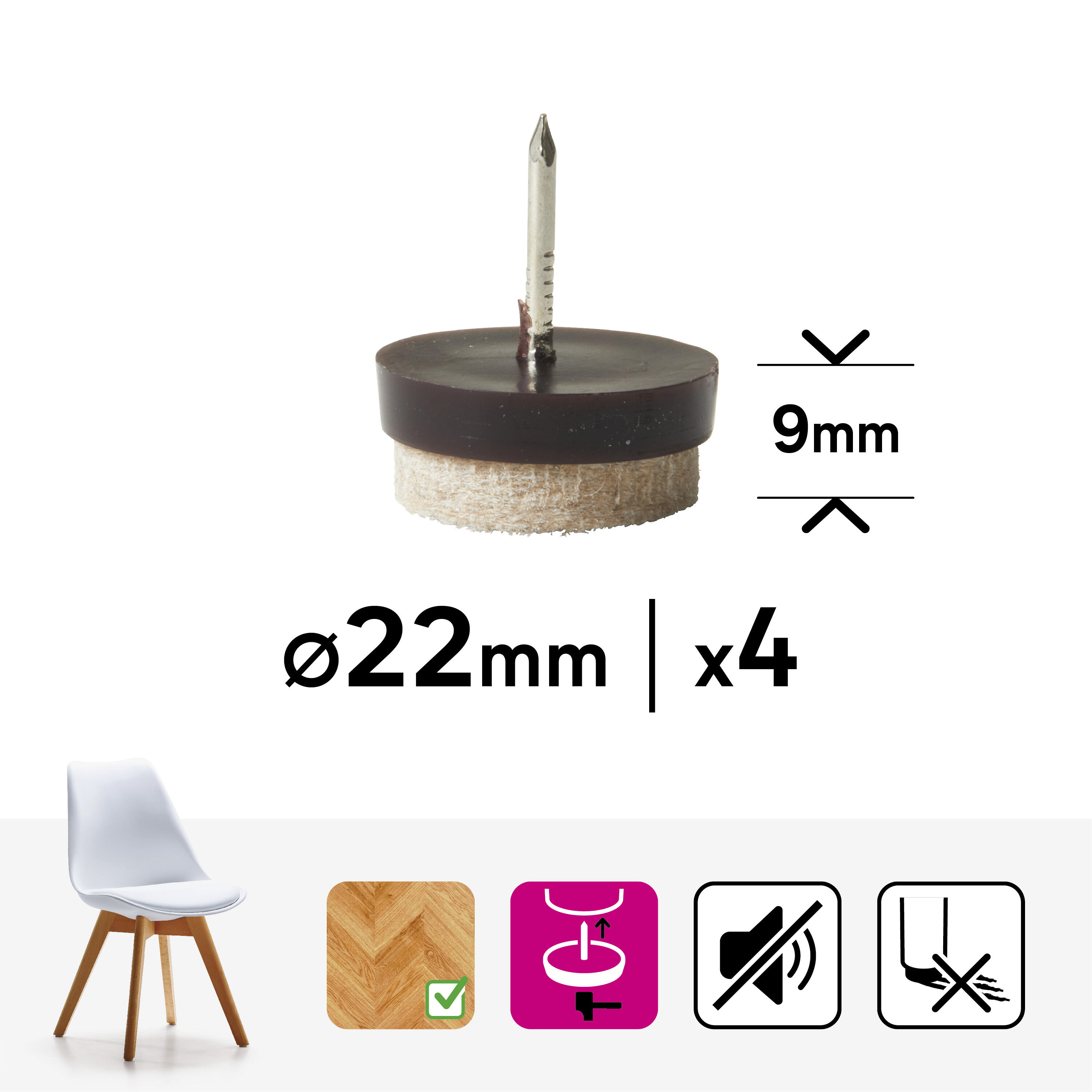 Podkładki pod meble wbijane beżowe filcowe 22x22 mm 4 sztuki Standers - 10