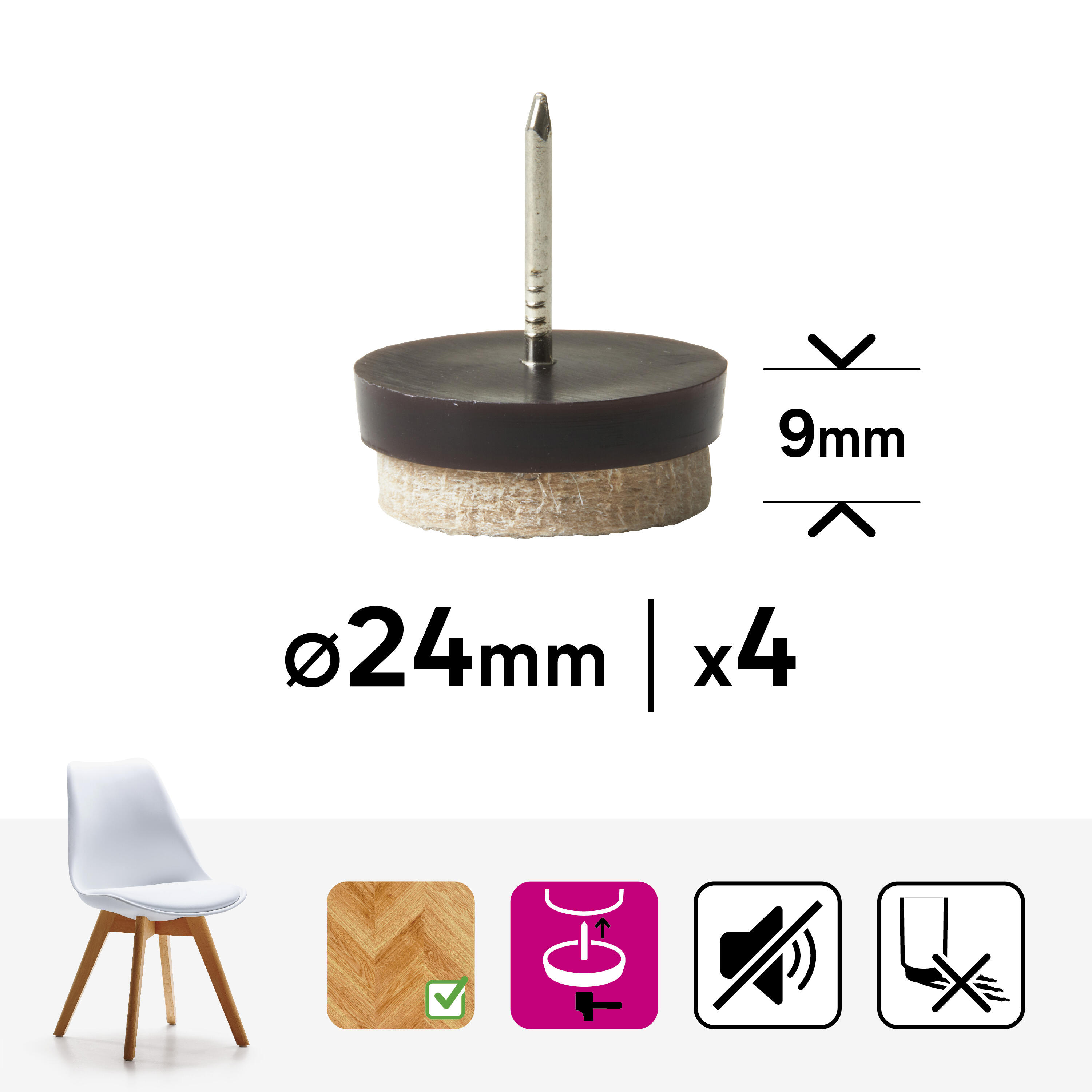 Podkładki pod meble wbijane beżowe filcowe 24x24 mm 4 sztuki Standers - 10