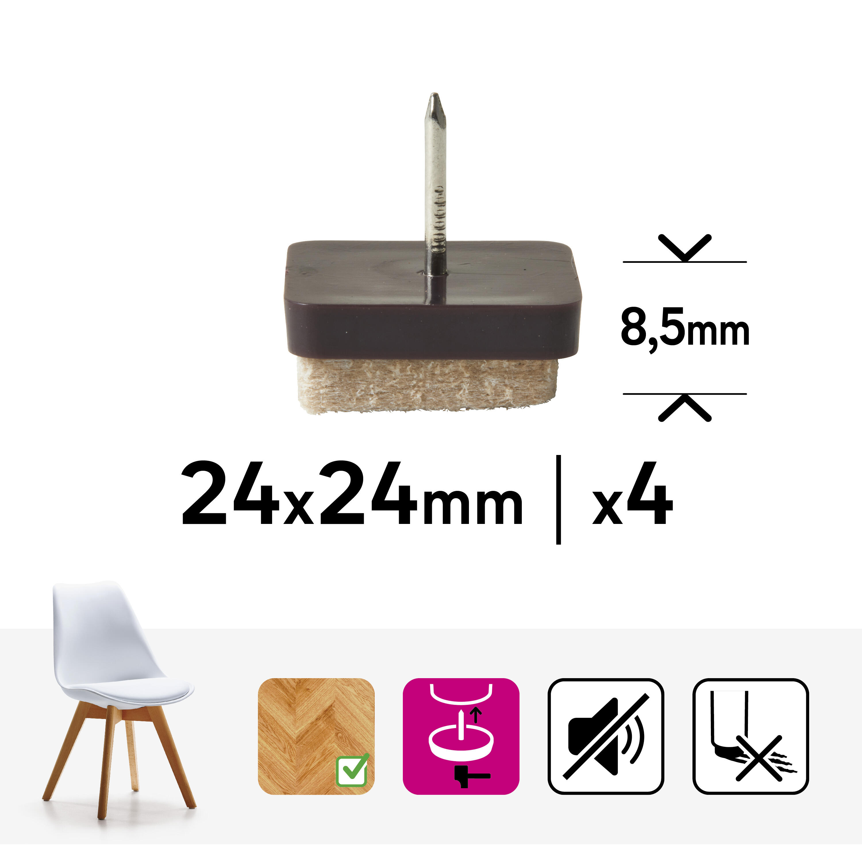Podkładki pod meble wbijane kwadratowe 24x24 mm beżowe 4 sztuki STANDERS - 2