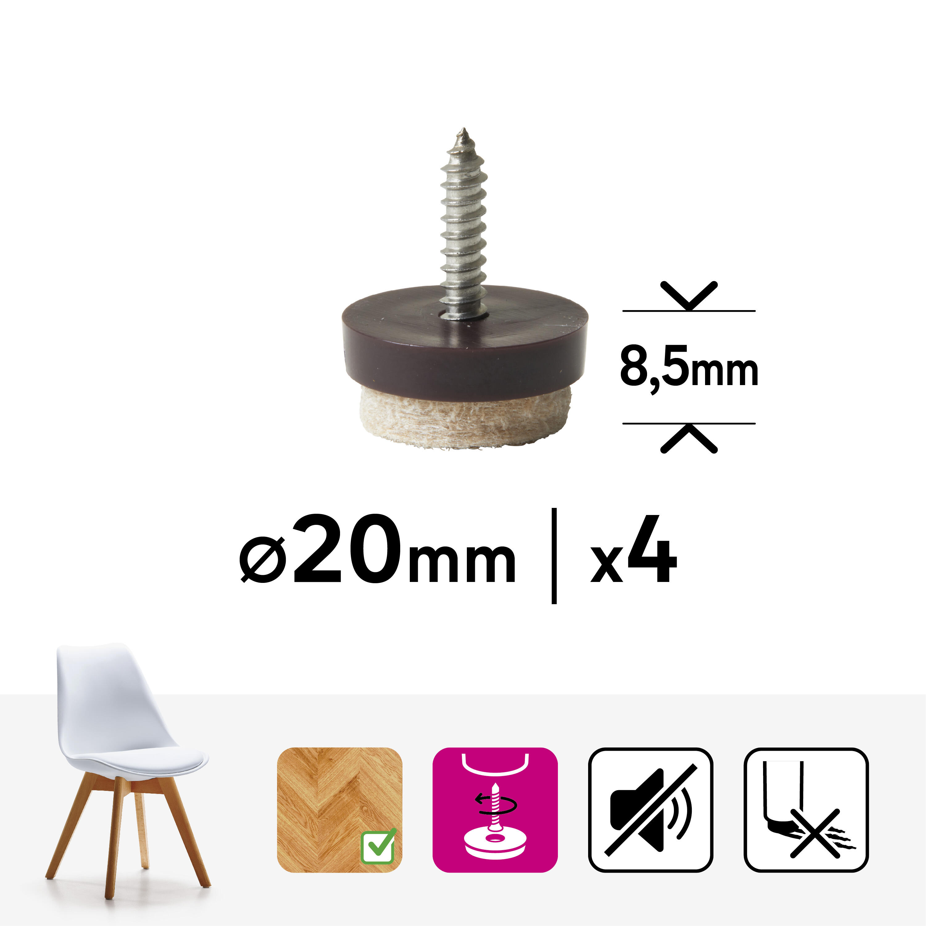 4 patín redondos STANDERS de fieltro beige ø 20 mm - 2