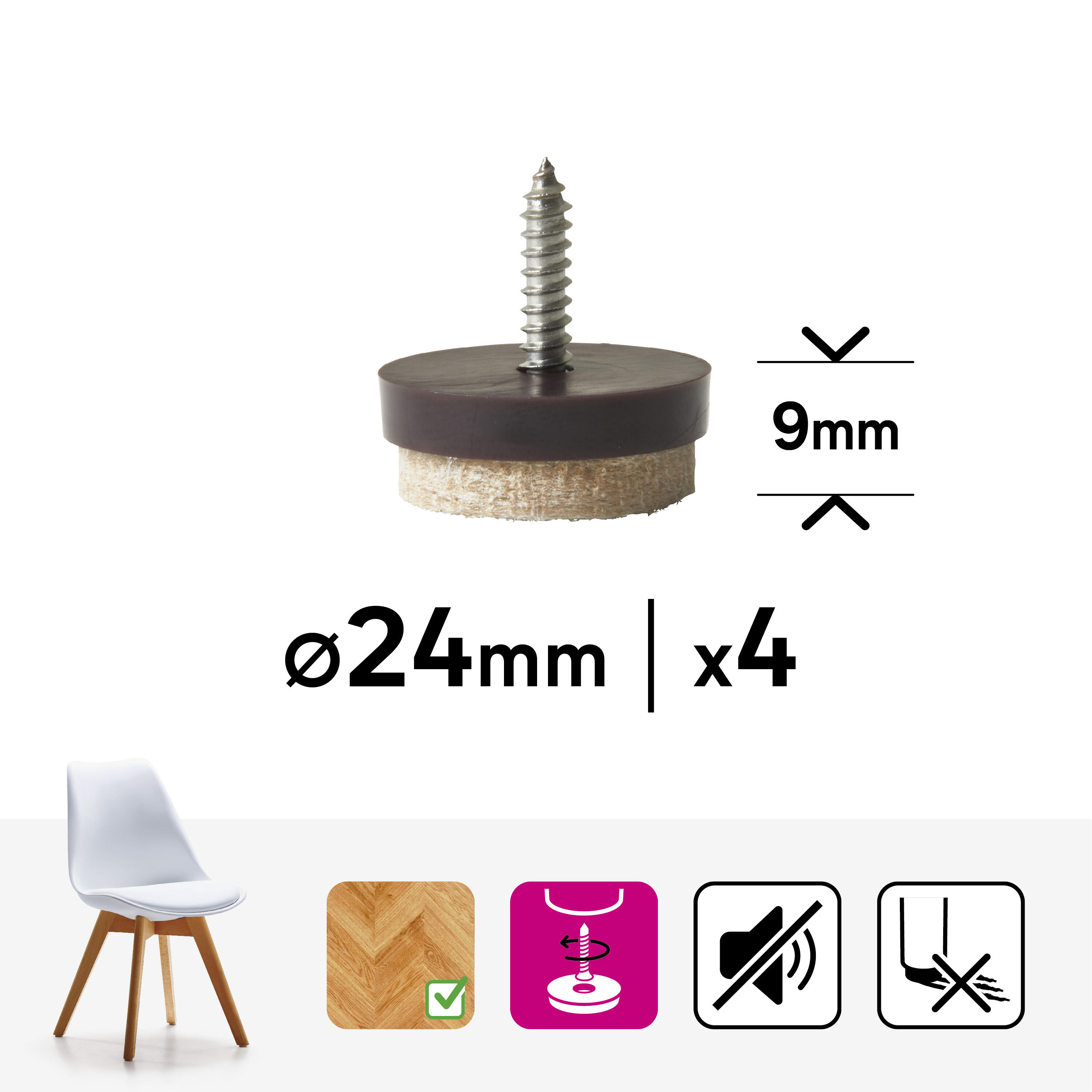 4 patín redondos STANDERS de fieltro beige ø 24 mm - 2