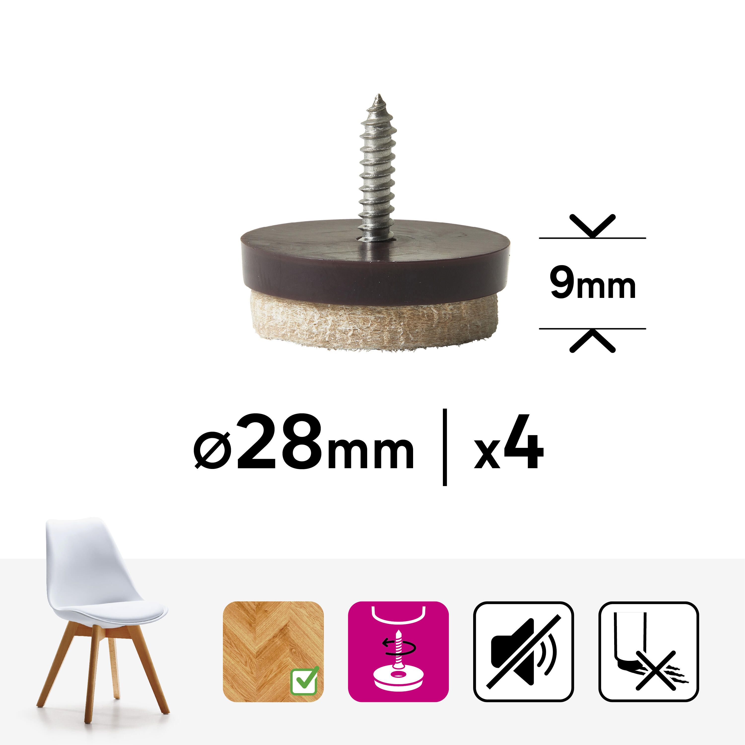 4 patín redondos STANDERS de fieltro beige ø 28 mm - 2