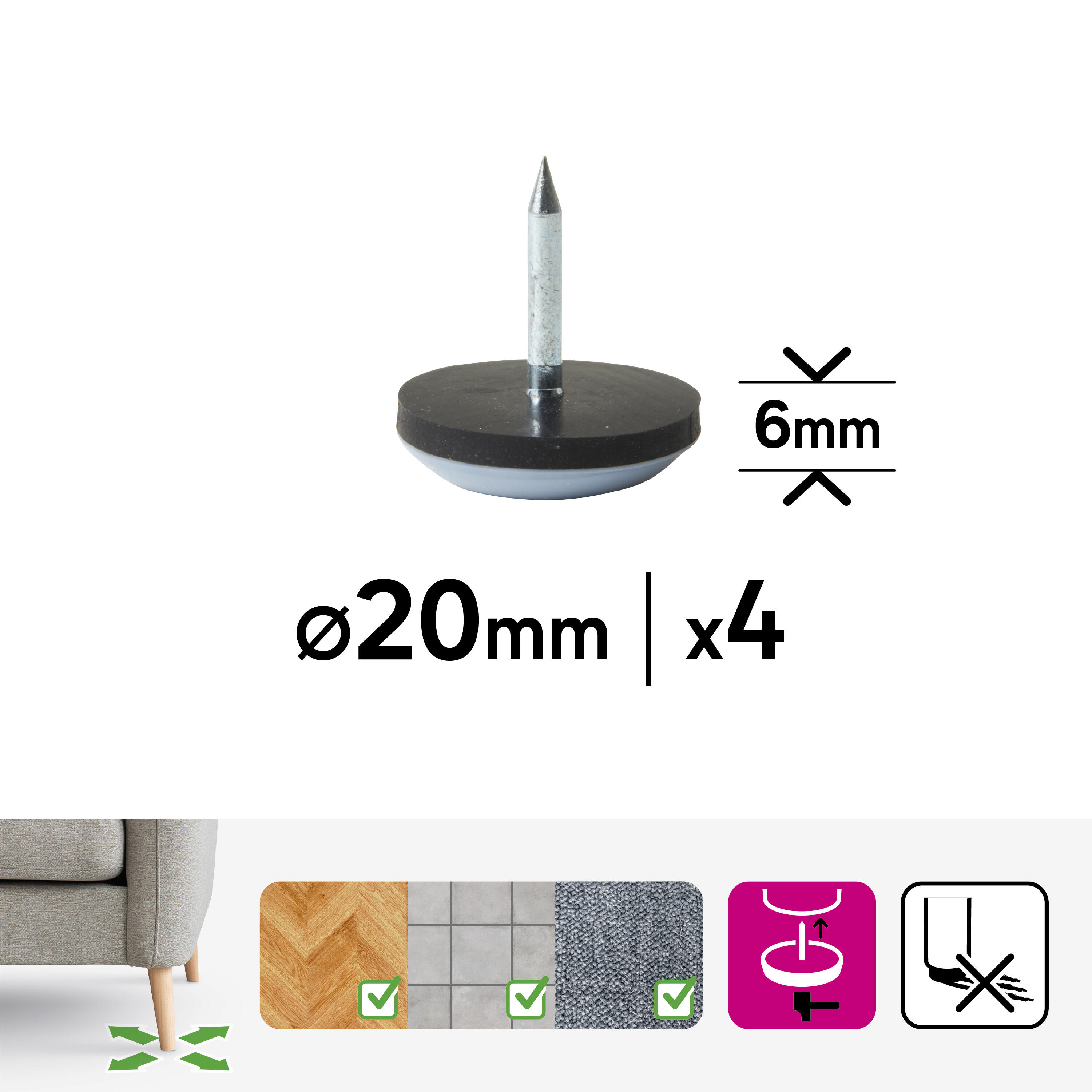 Podkładki PTFE wbijane 20 mm 4 szt. Standers - 12