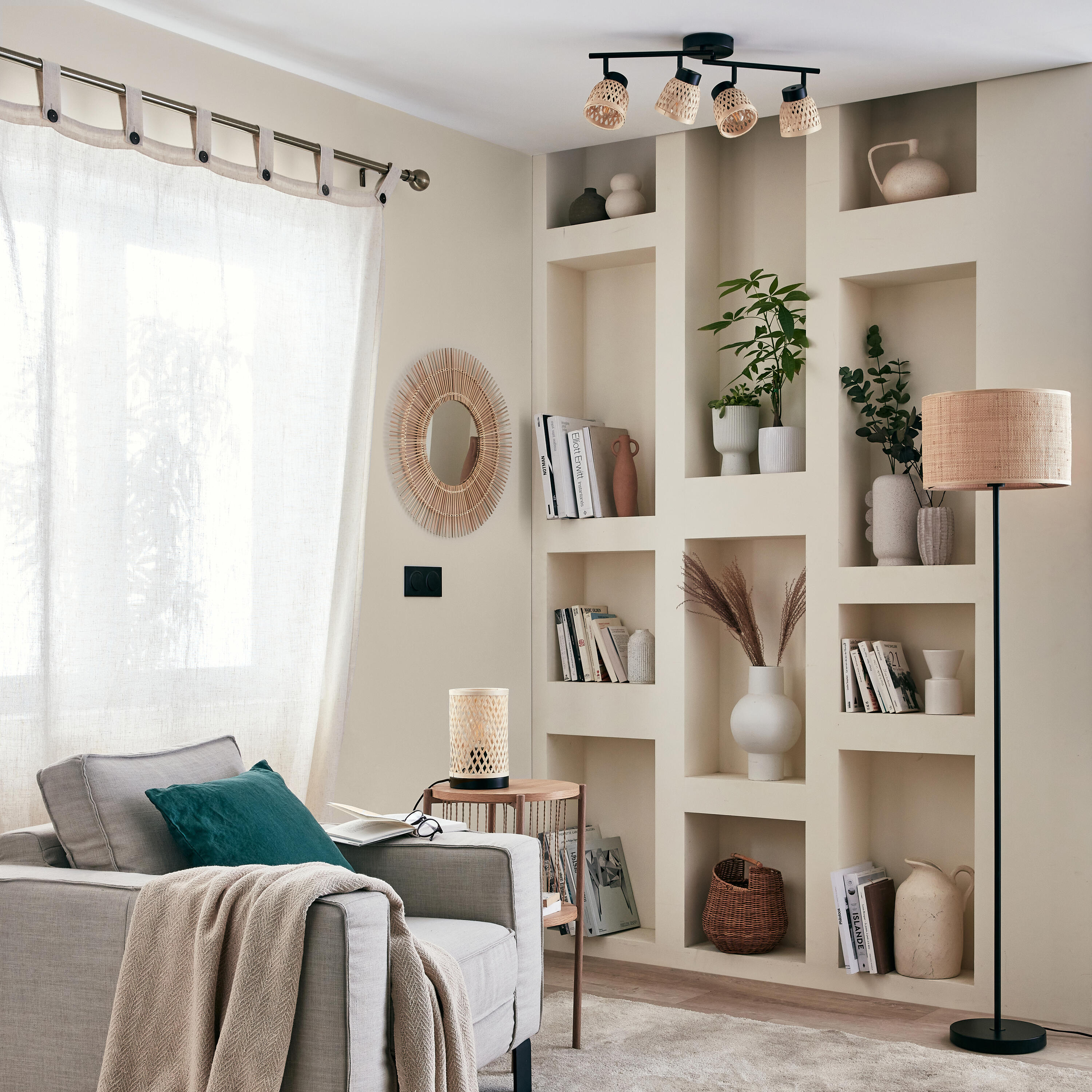 Candeeiro de mesa E27 1 luz bambo preto Inspire Ninon - 3