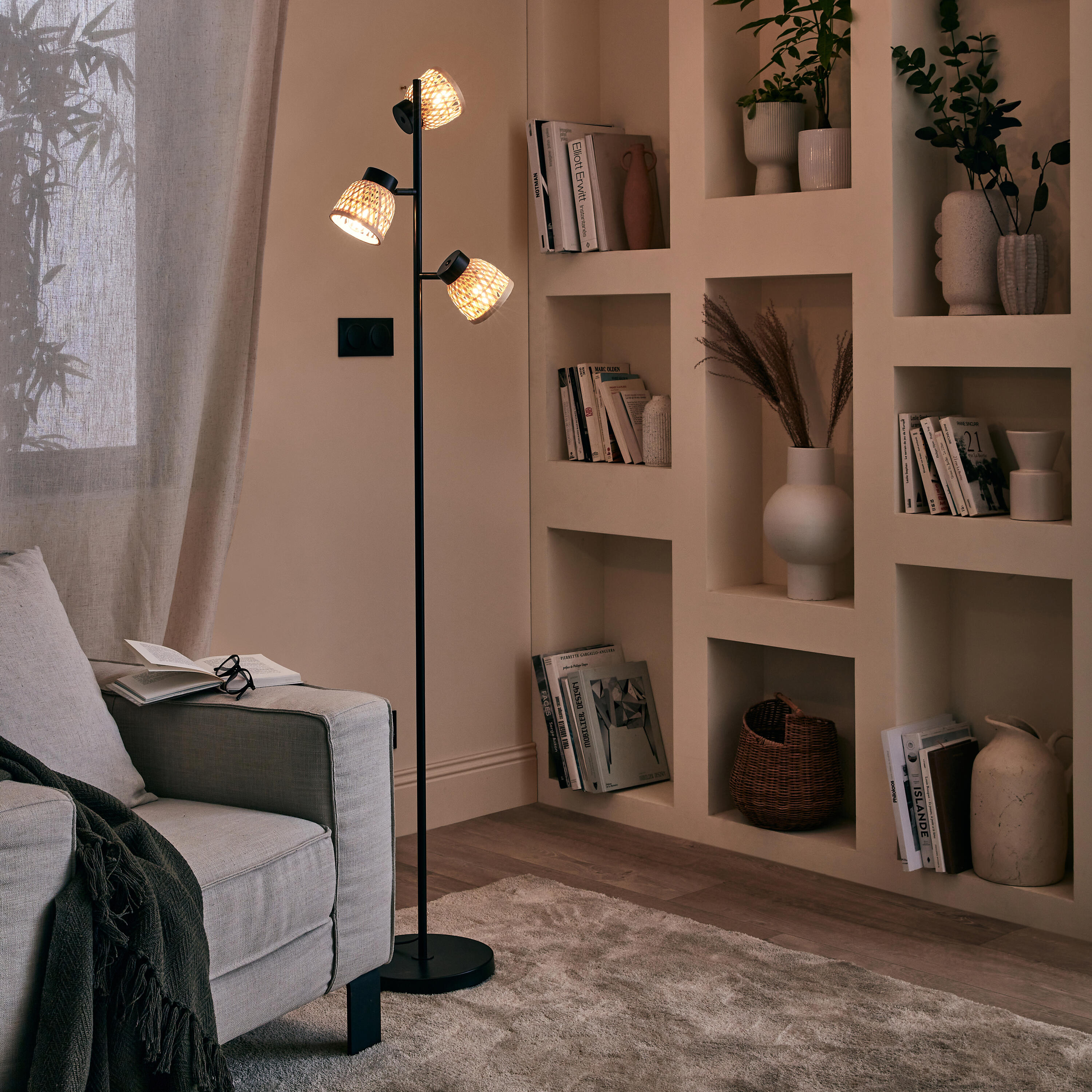 Lámpara de pie ninon inspire bambú natural 3 luces e14