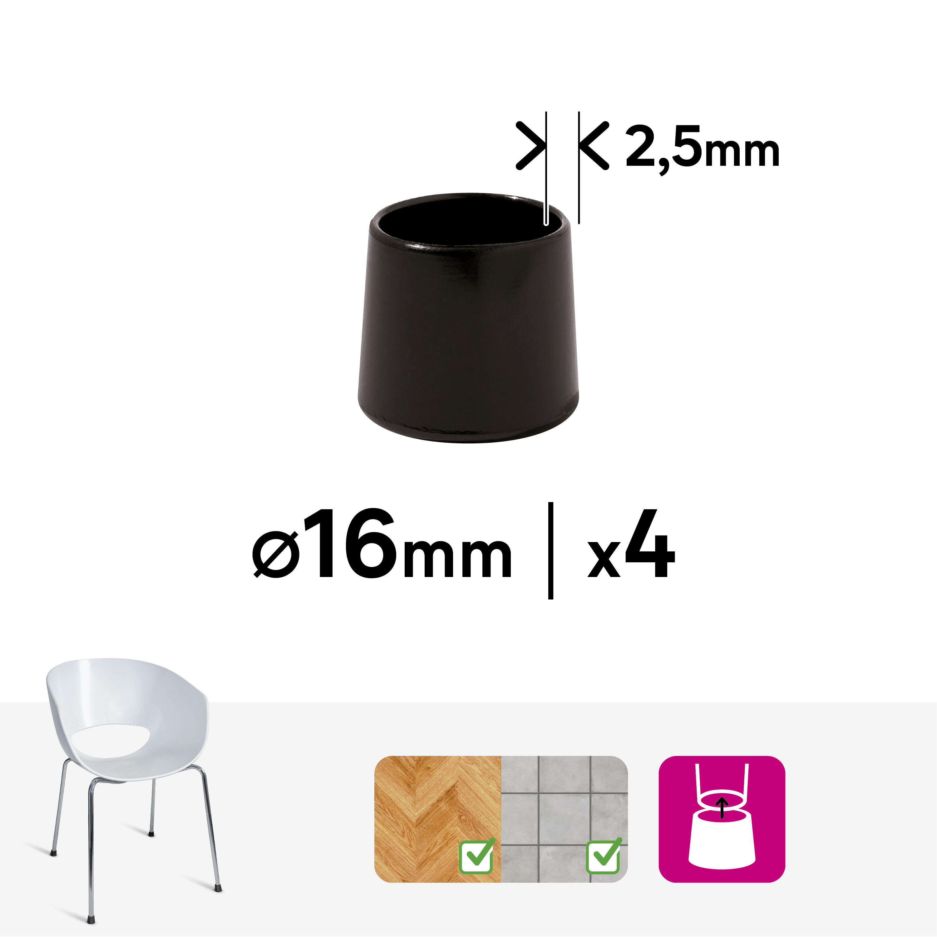 Sottopiede per mobile tondo STANDERS in pvc Nero Ø 16 x H 19.5 mm, 4 pezzi - 13