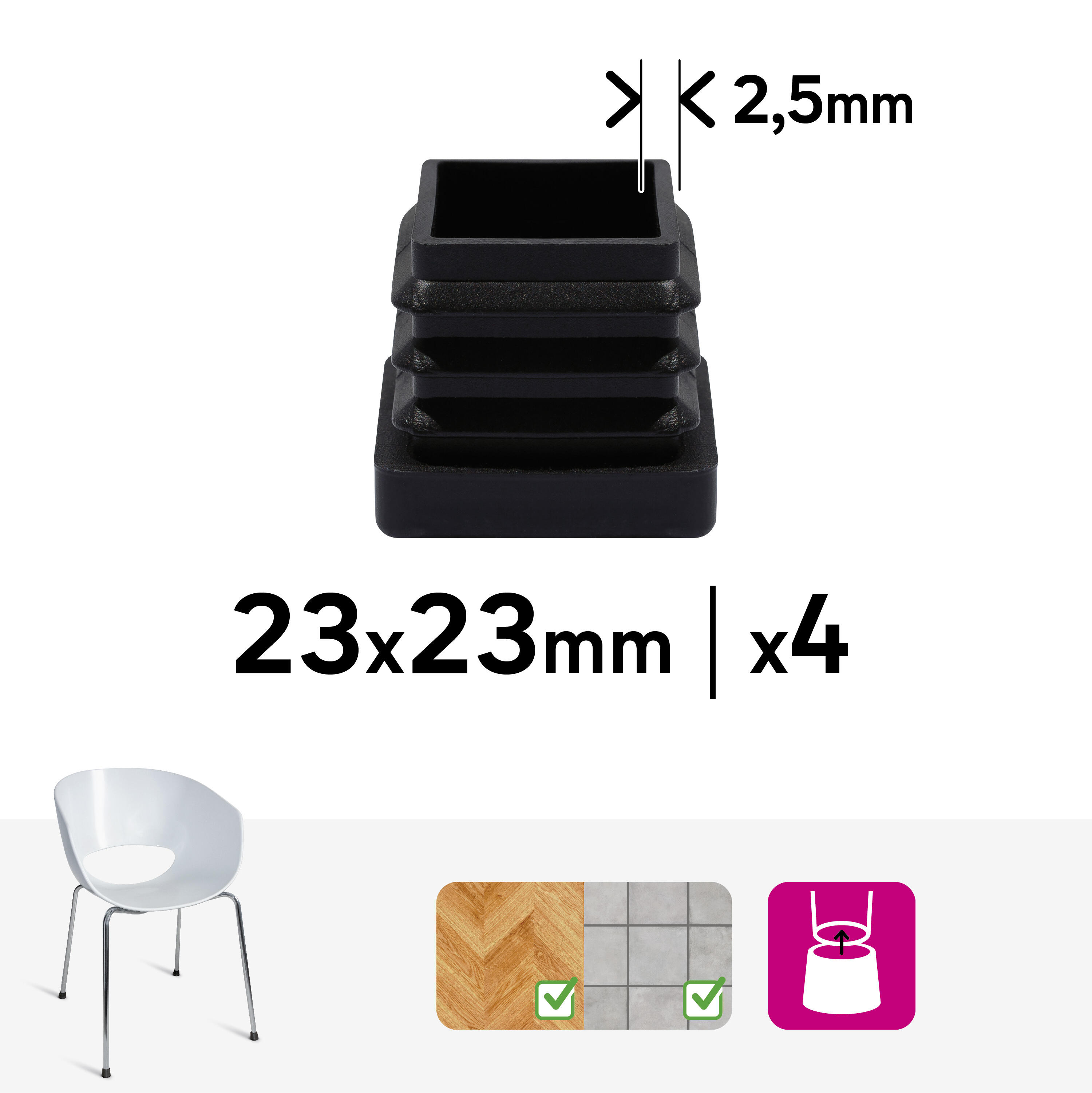 Nakładki ochronne czarne 25 x 25 mm 4 szt. Standers - 11
