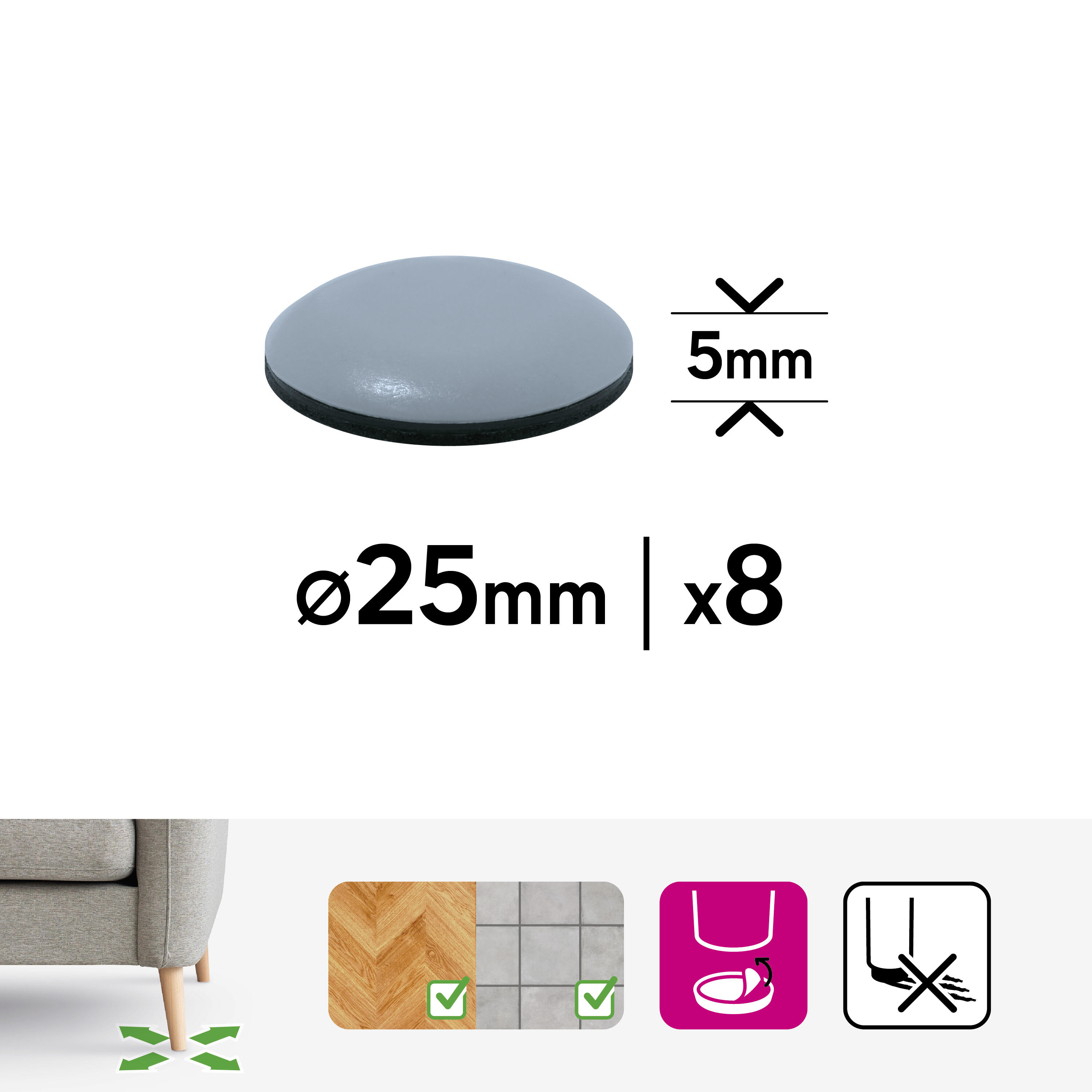 8 patins de pied de meuble en polytétrafluoroéthylène (ptfe teflon) adhésif STAN - 2