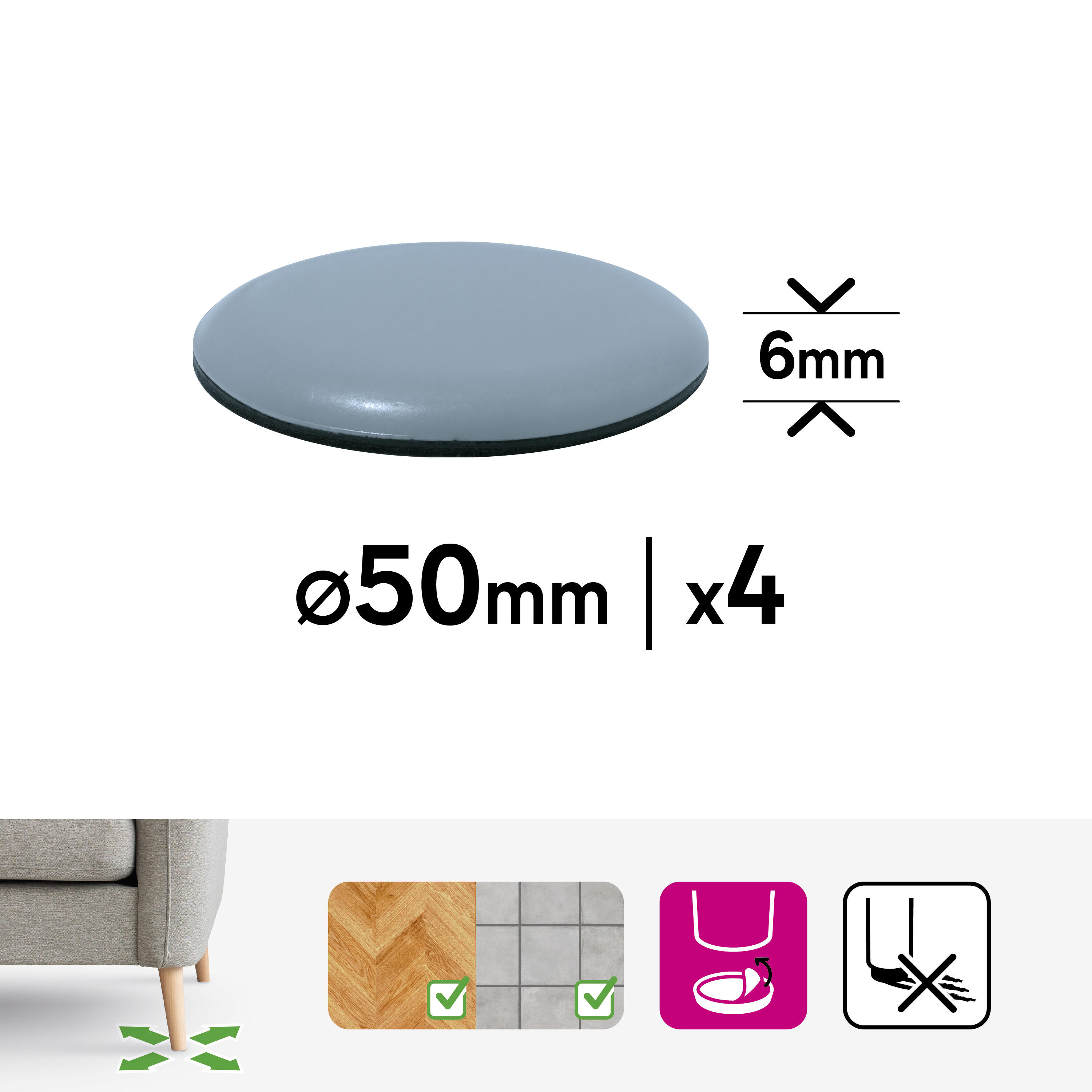4 patins de pied de meuble en polytétrafluoroéthylène (ptfe teflon) adhésif STAN - 2