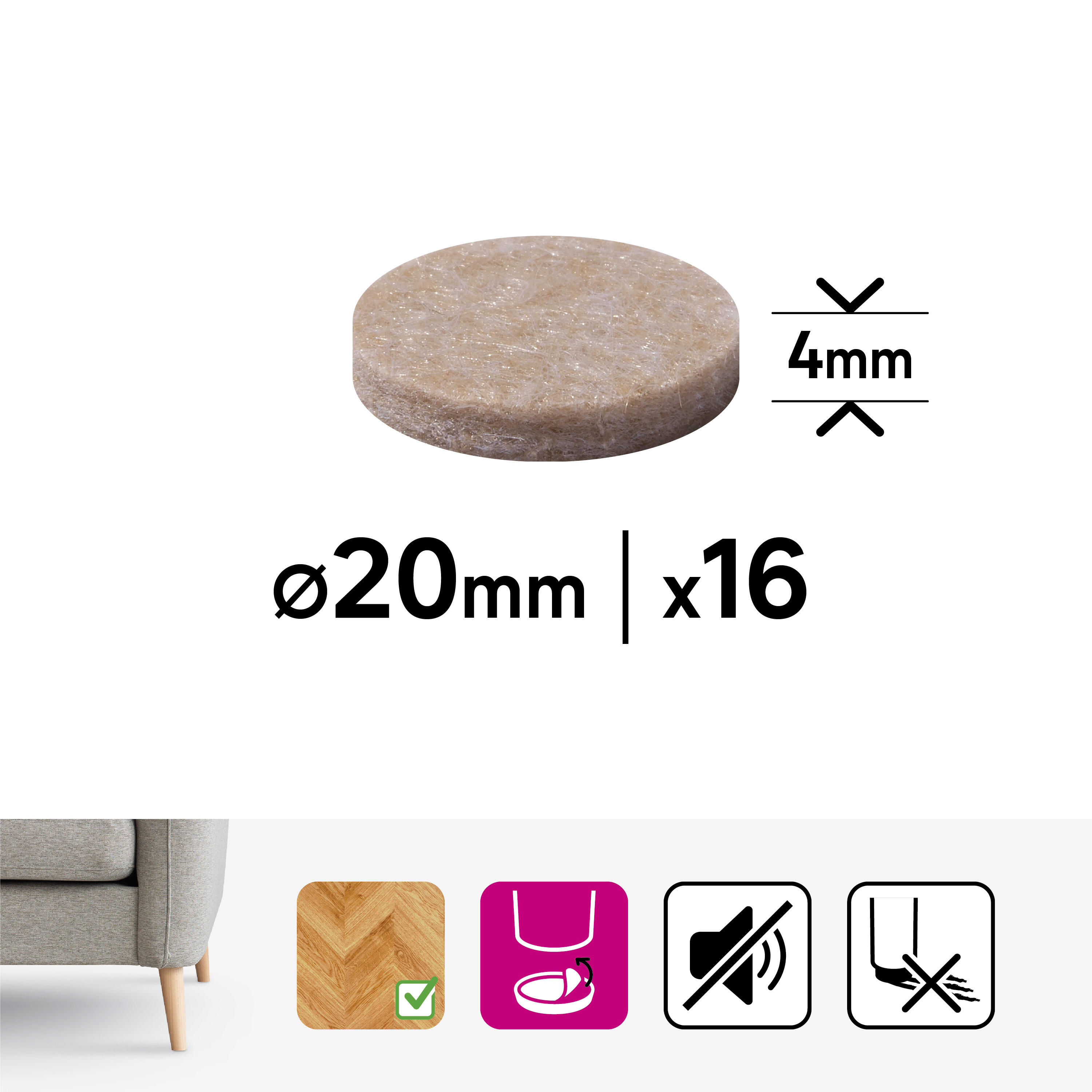 Podkładki filcowe samoprzylepne 20 mm 16 szt. Standers - 8