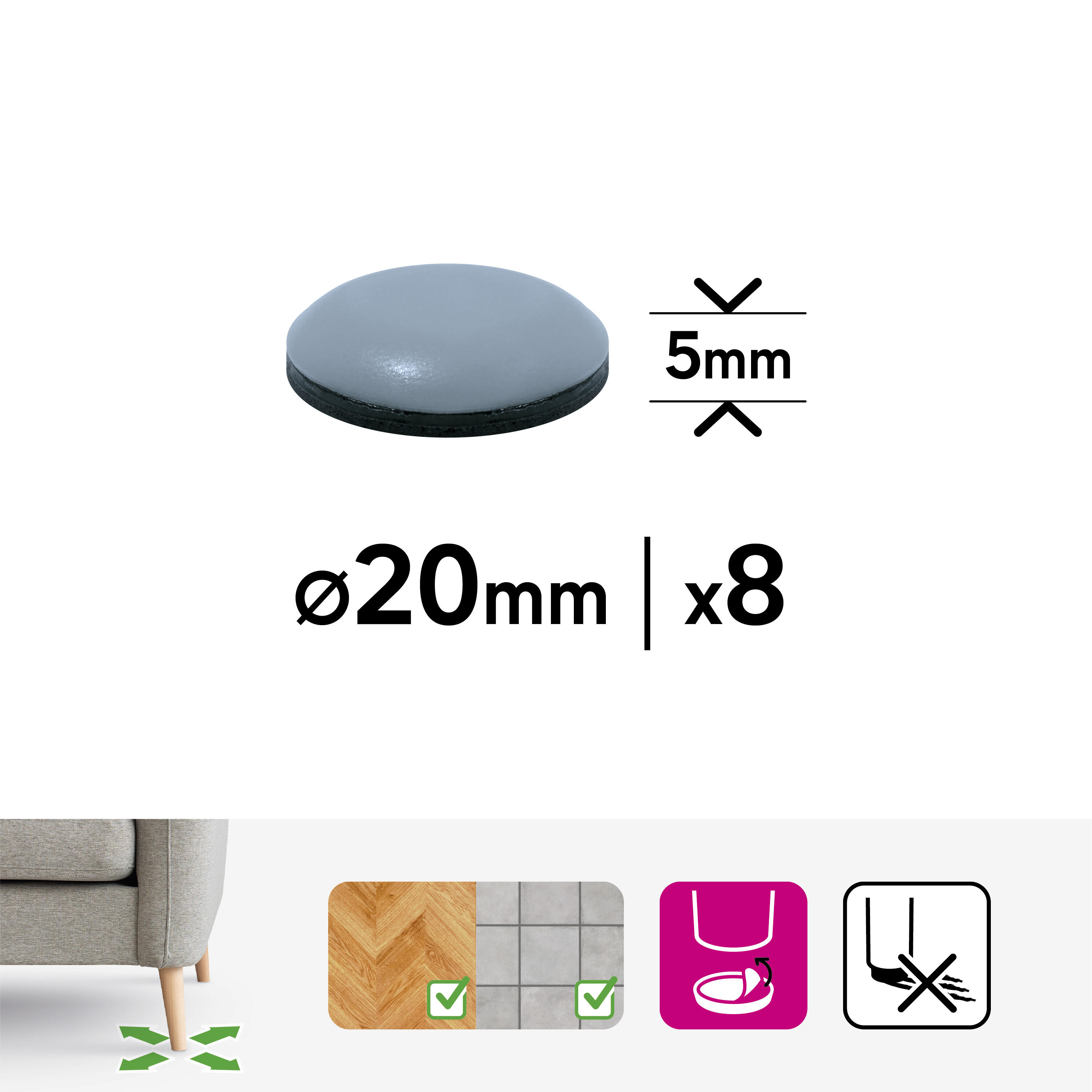 8 patins de pied de meuble en polytétrafluoroéthylène (ptfe teflon) adhésif STAN - 2