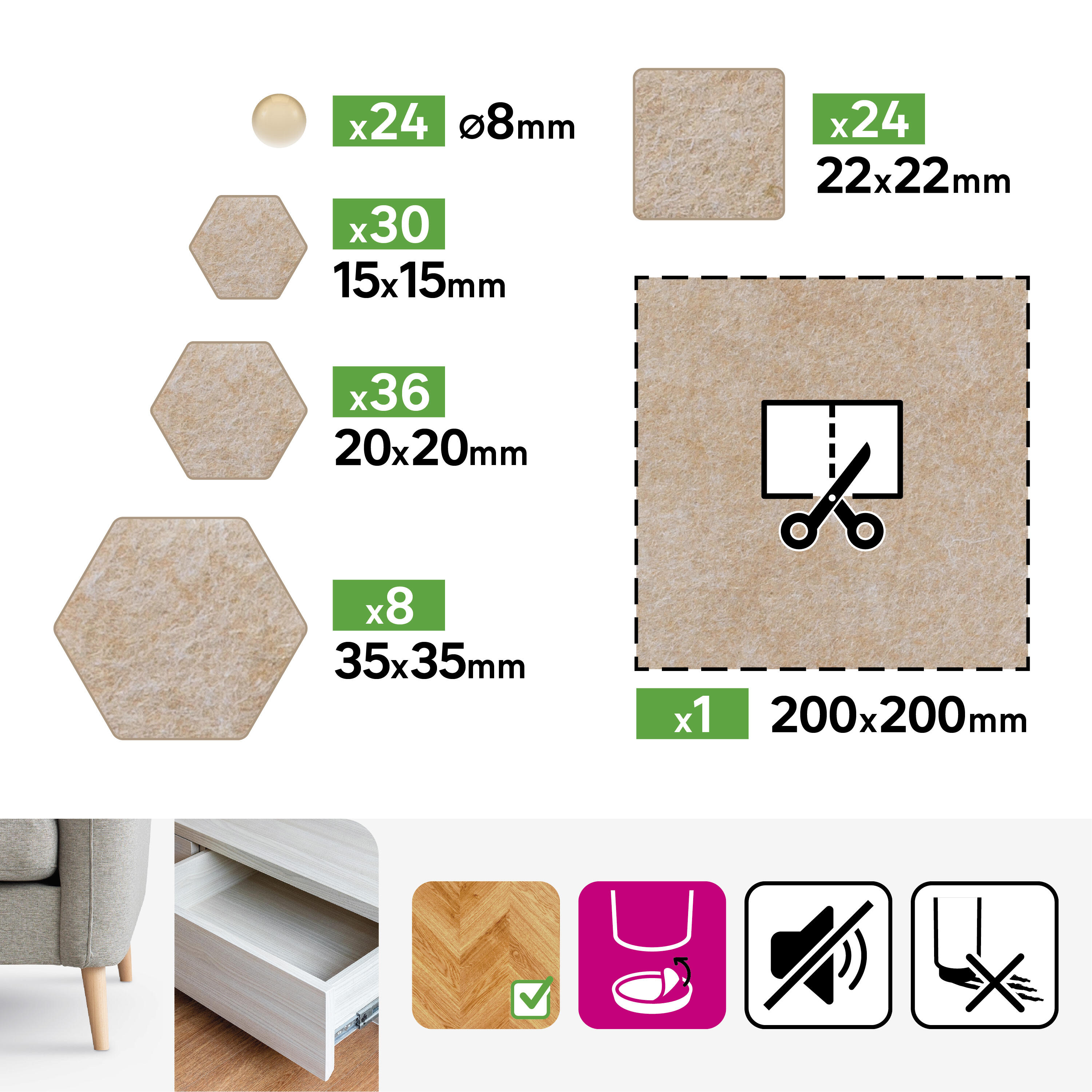123 Uds surtidas de fieltros adhesivos de varias medidas - 2