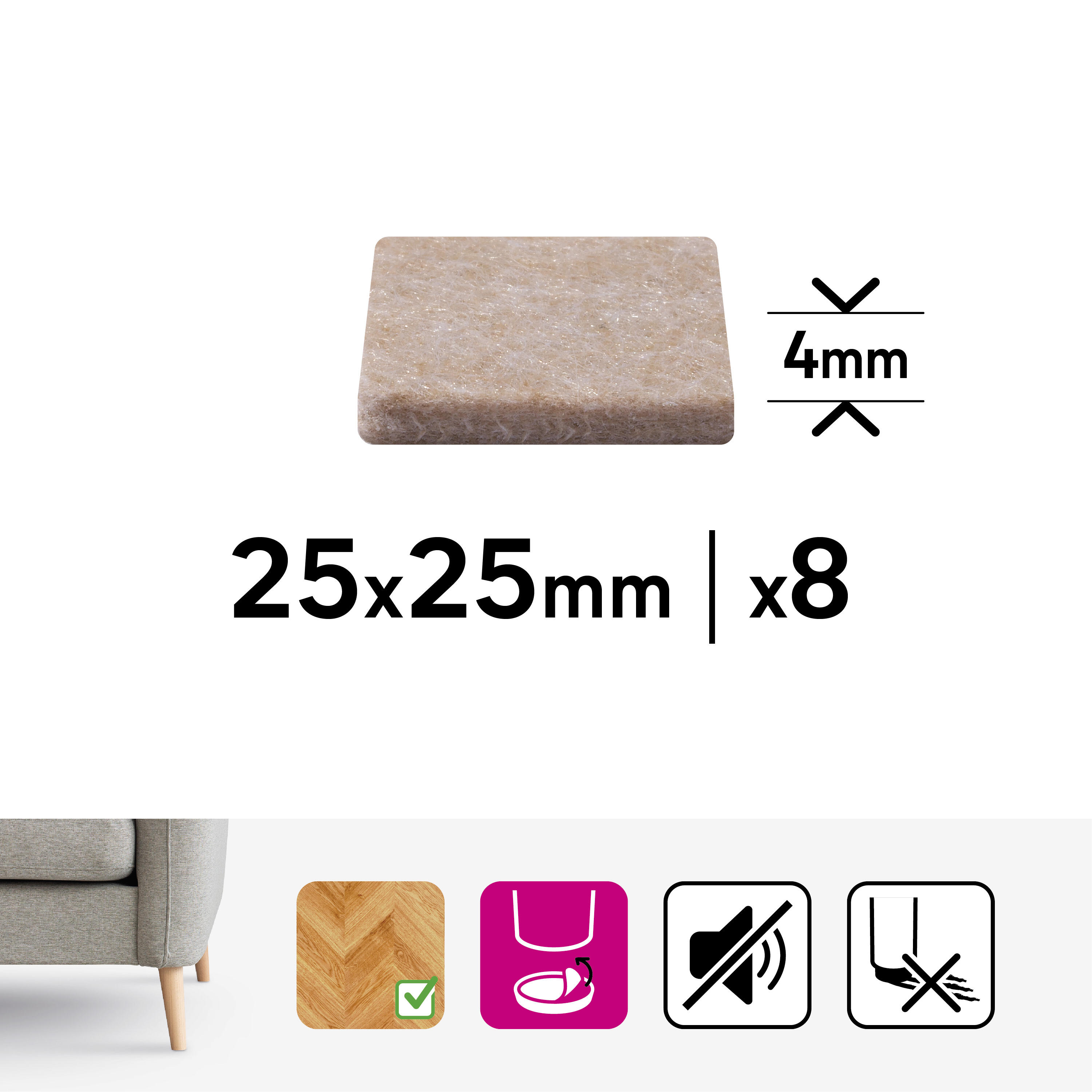 Podkładki filcowe samoprzylepne 25 x 25 mm 8 szt. Standers - 4