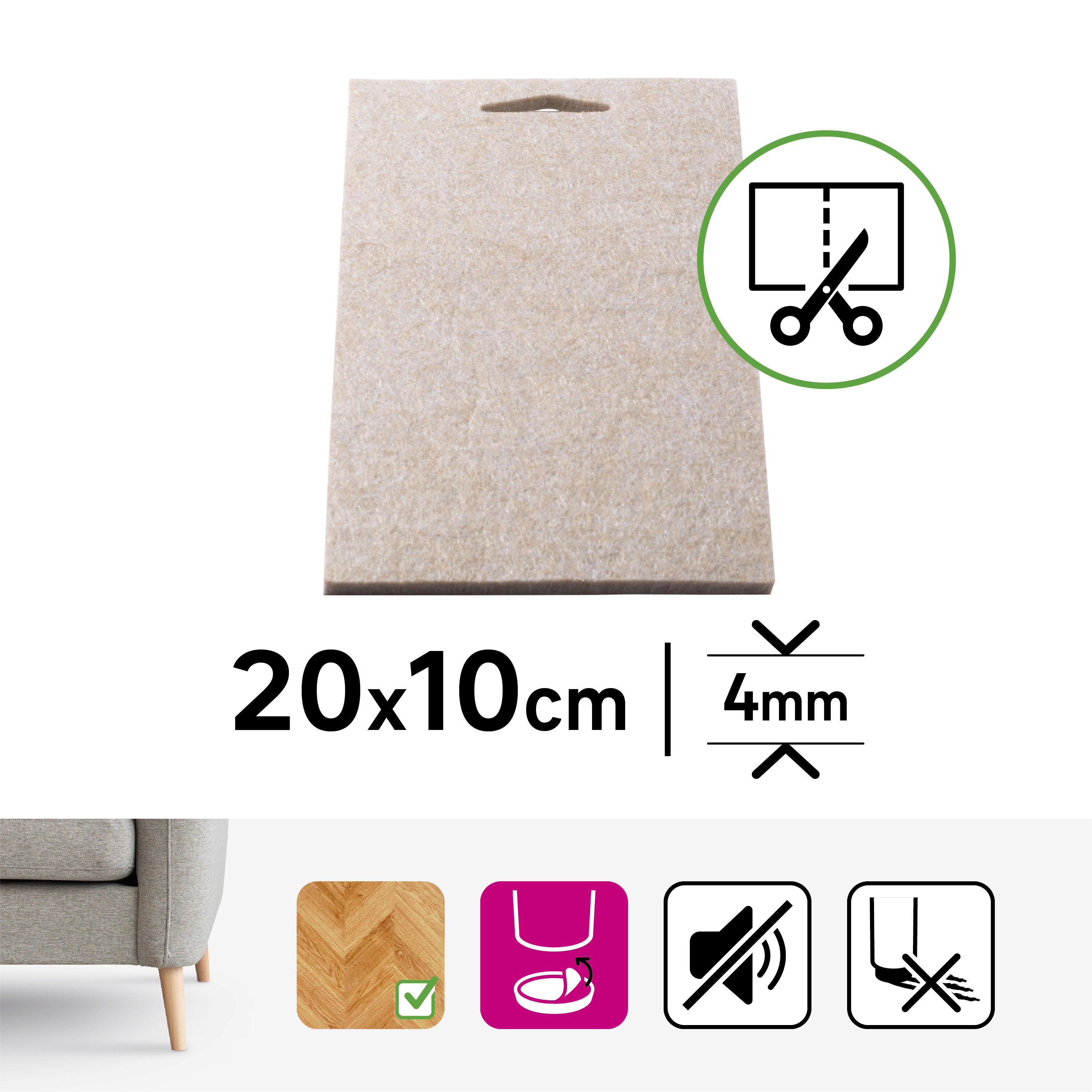 Podkładka filcowa samoprzylepna do cięcia 200 x 100 mm 1 szt. Standers - 10