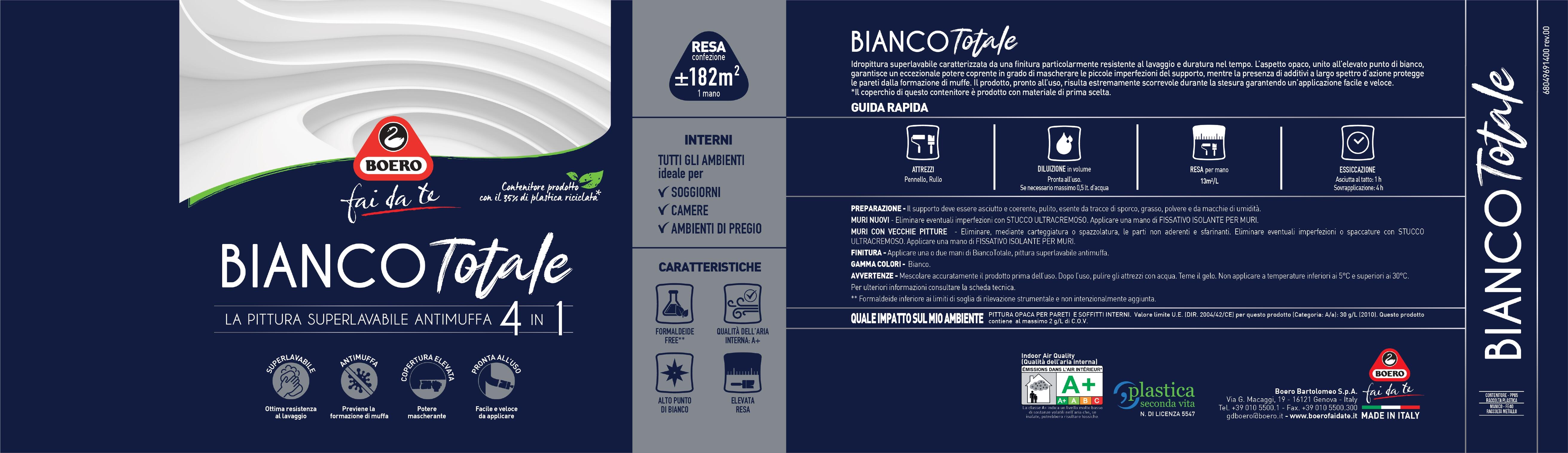 Pittura per interni antimuffa, BOERO FAI DA TE Biancototale bianco opaco, 14 L - 3