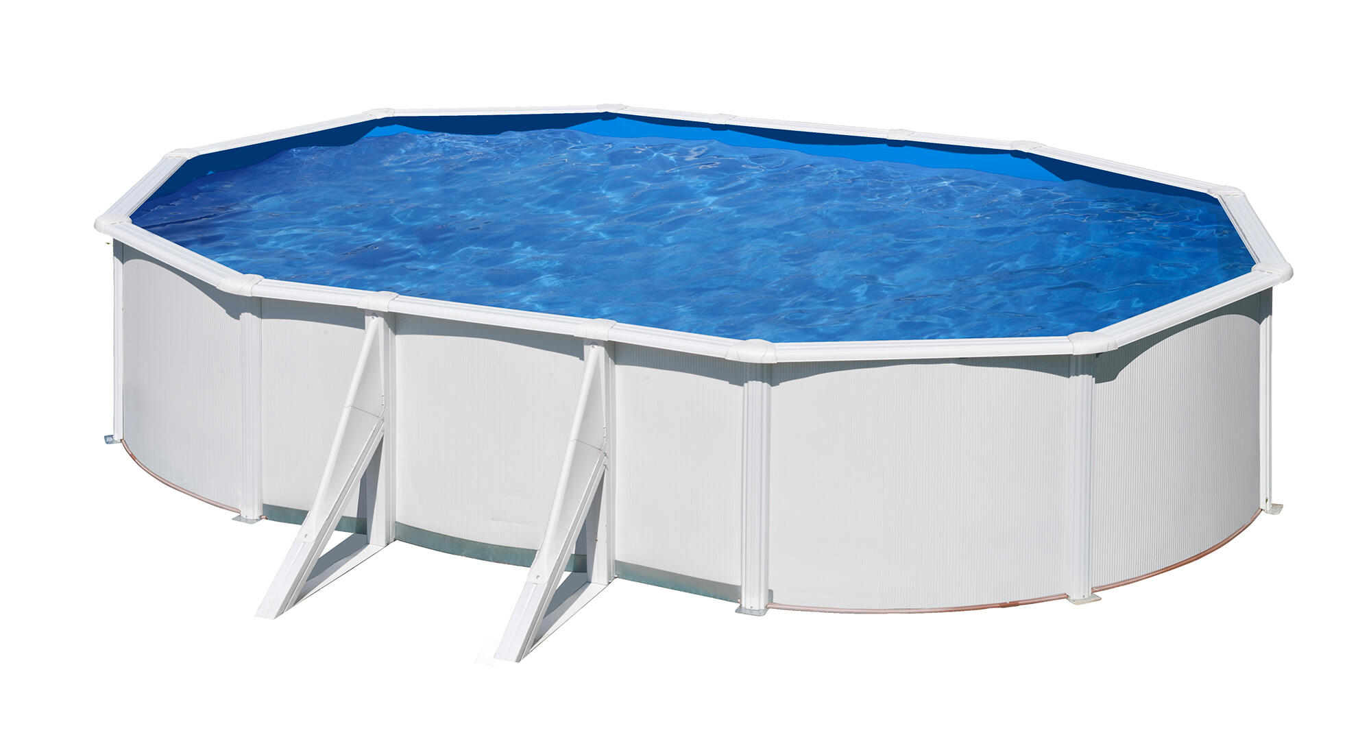 Piscina elevada de acero galvanizado blanca ovalada 5x5x1.2 m con depuradora de cartucho y escalera de seguridad GRE - 2