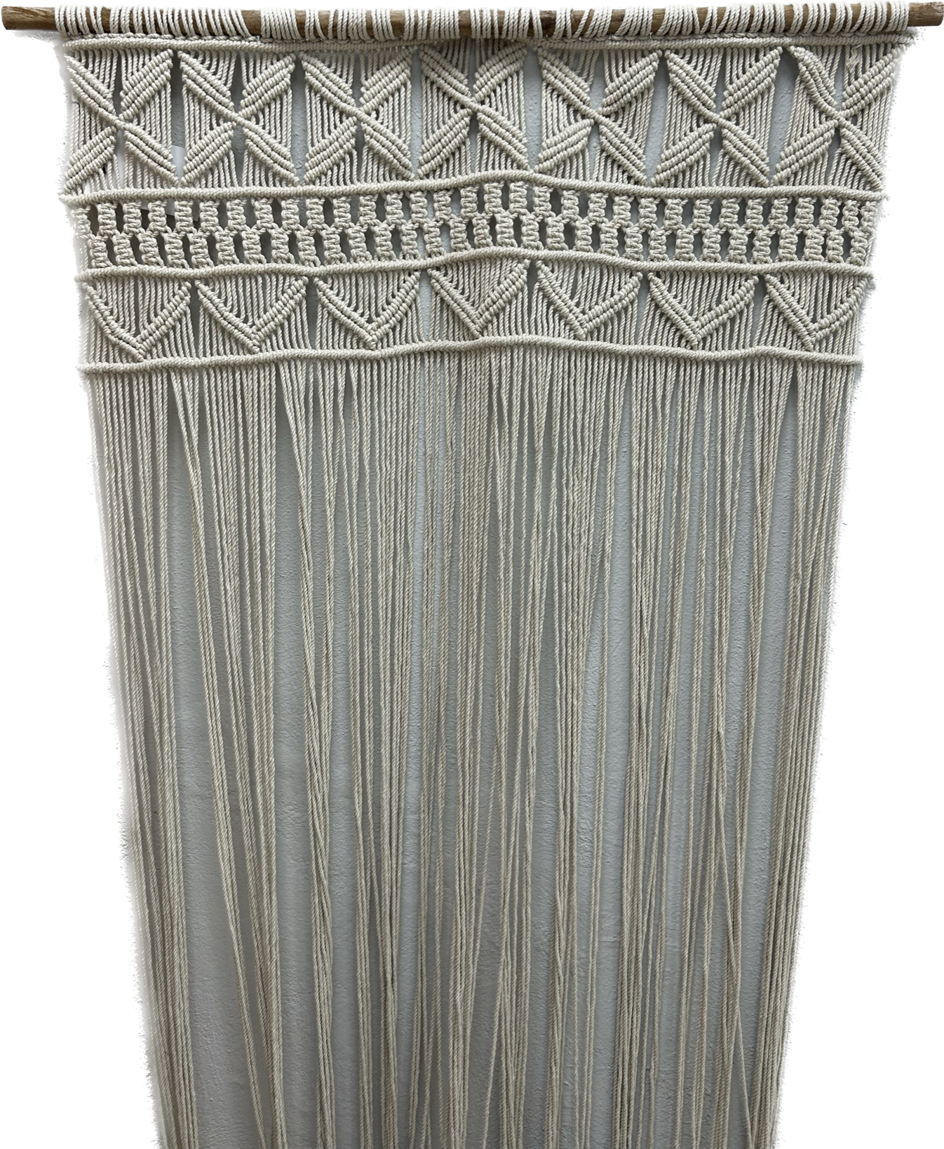 Cortina de puerta con motivo liso macramé rombo blanco de 90x200 cm