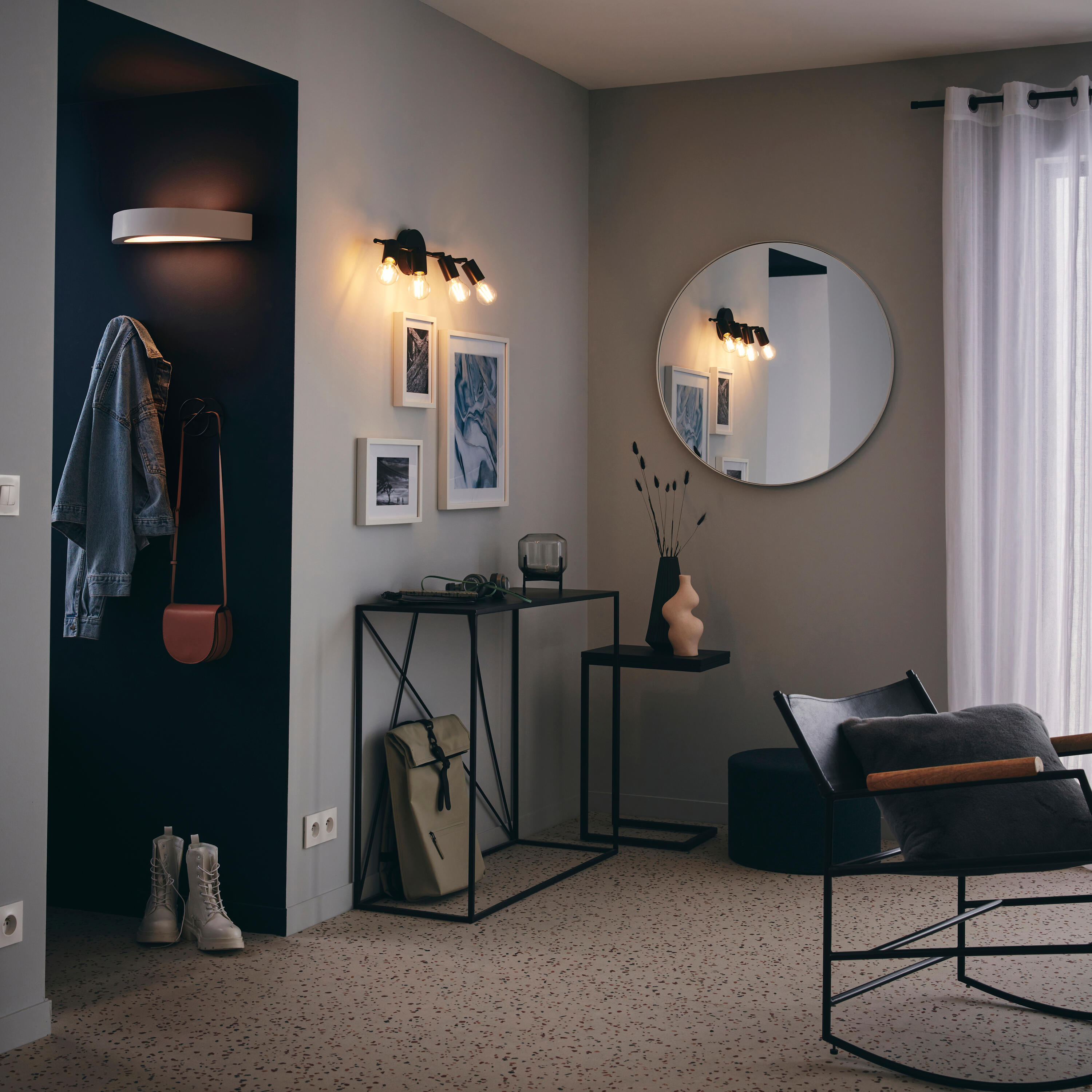 Rampe 4 spots, métal noir, E27, INSPIRE Lina - 3