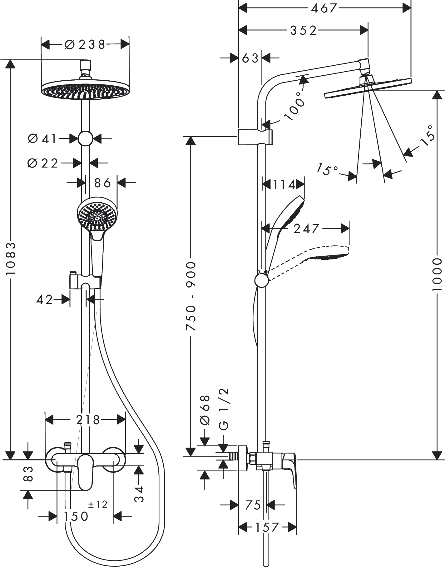 Columna de ducha monomando HANSGROHE Lmh S240  cromado - 9
