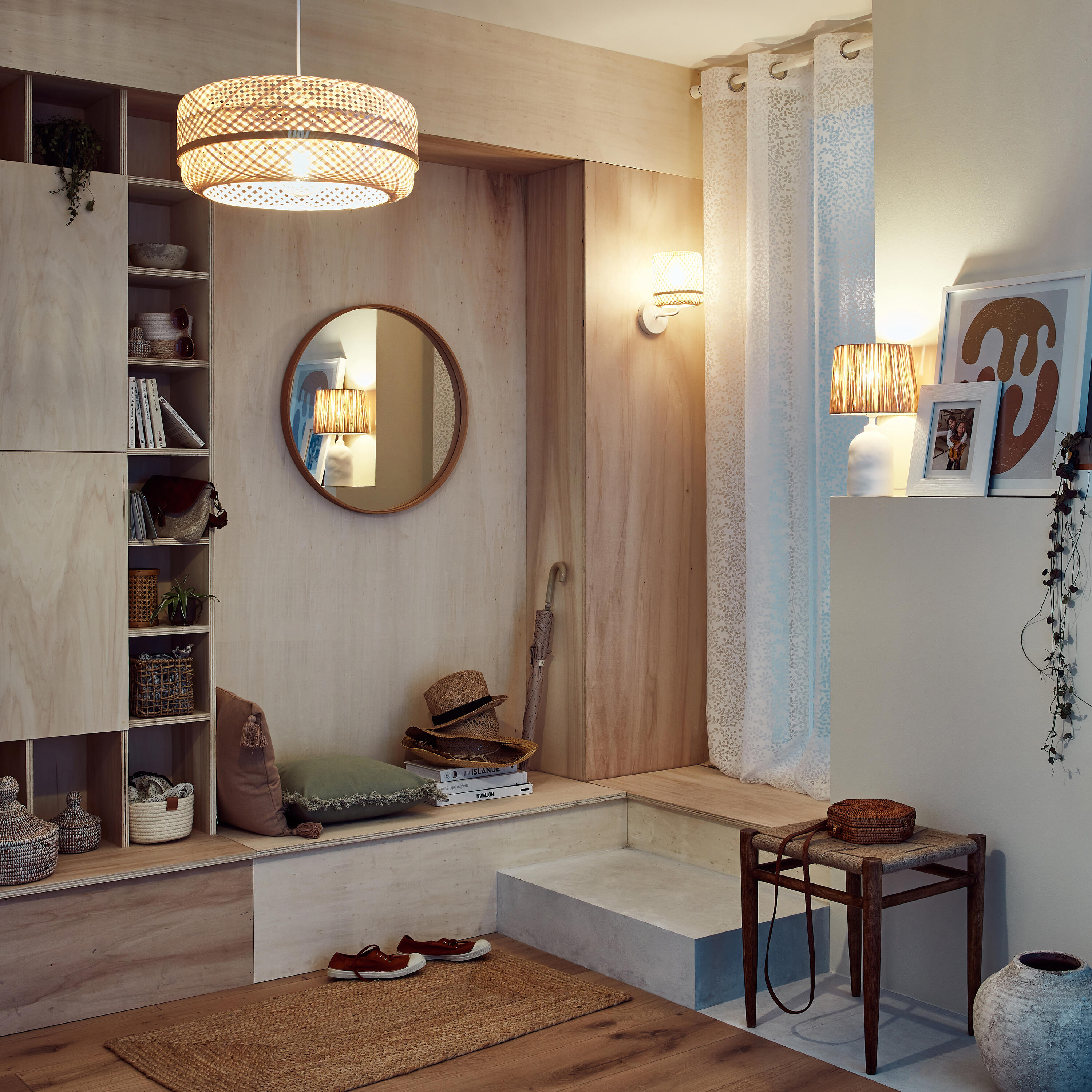 Lustro okrągłe Nordik Frene brązowe śr. 60 cm w drewnianej ramie Inspire - 3