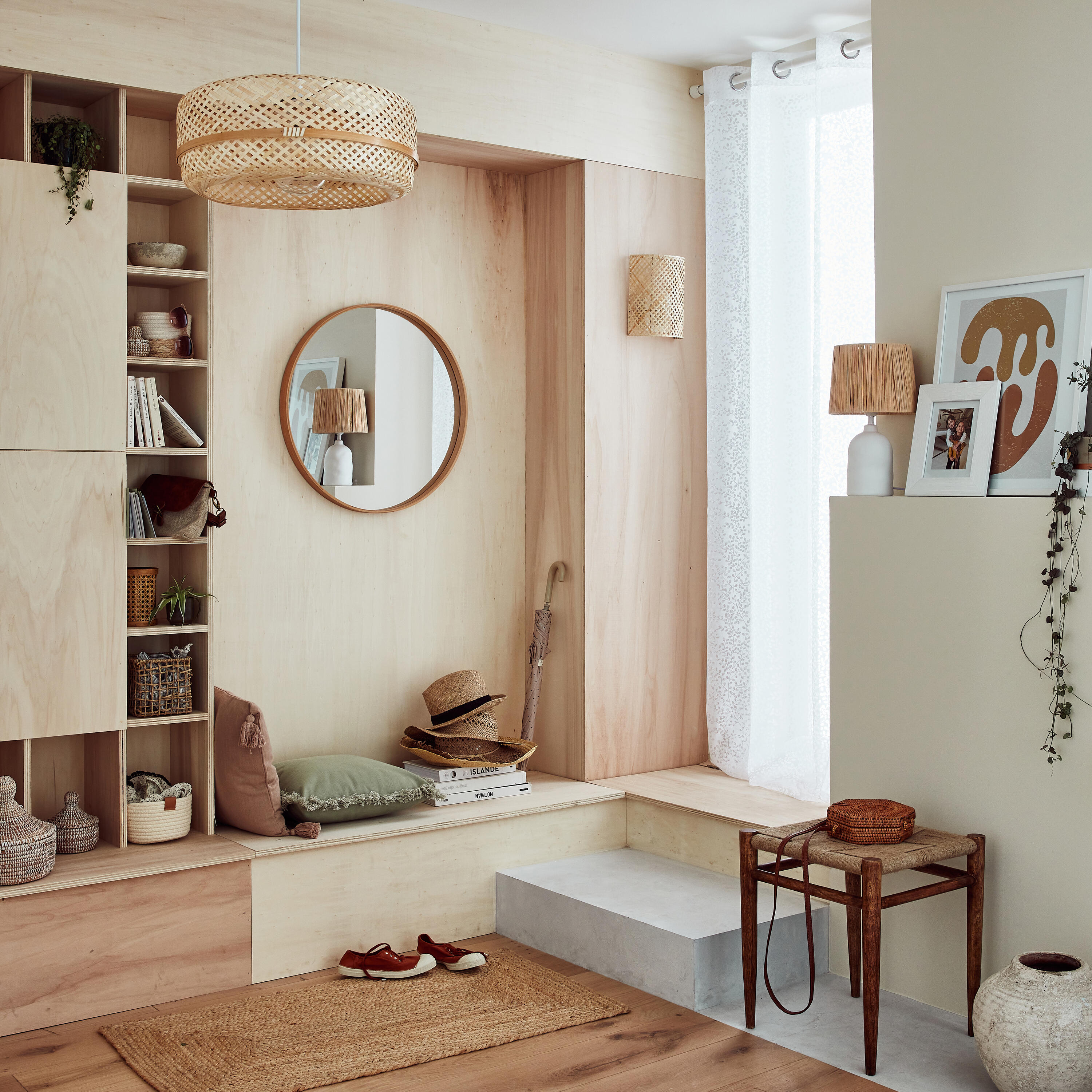 Lustro okrągłe Nordik Frene brązowe śr. 60 cm w drewnianej ramie Inspire - 5