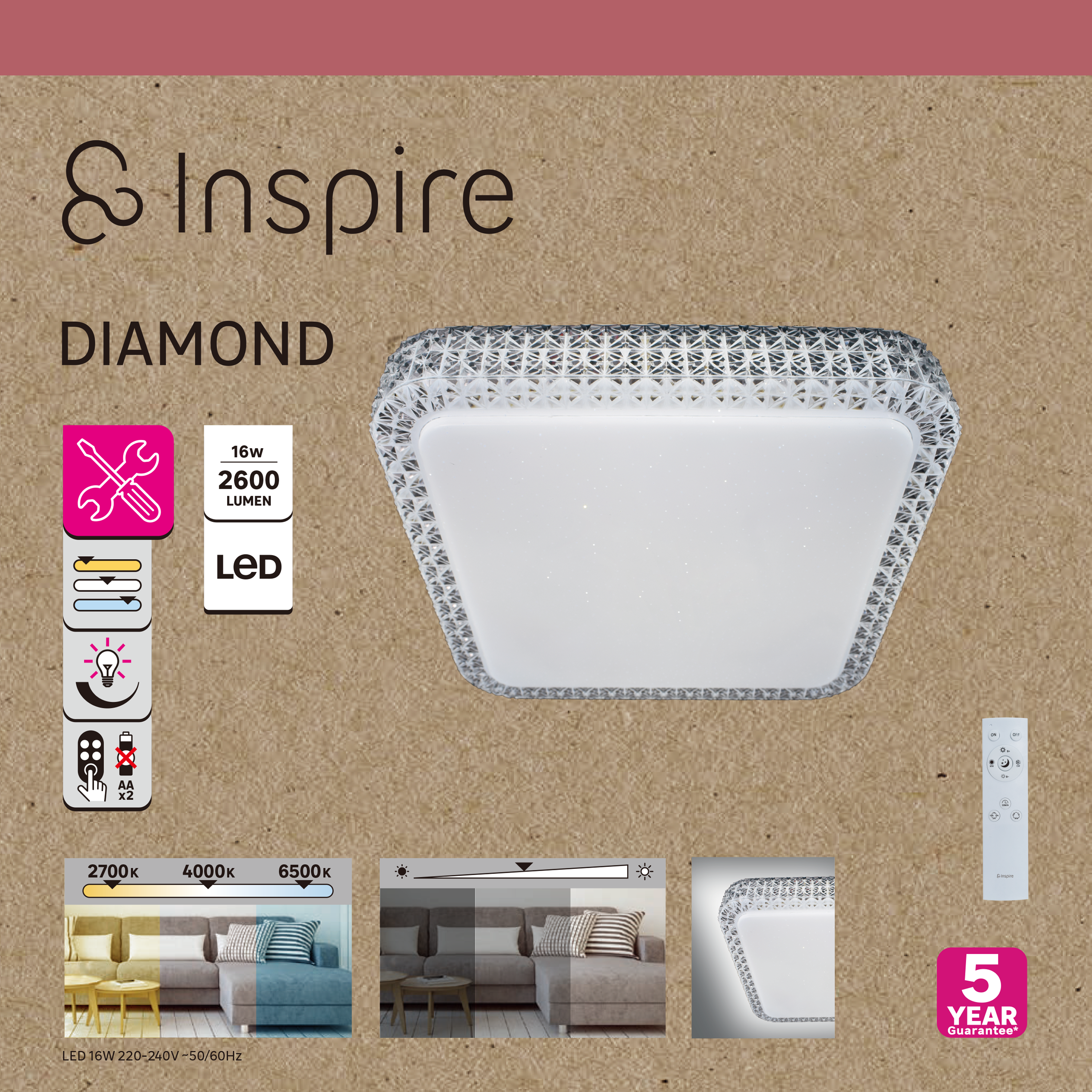 Plafon Diamond biały kwadrat śr. 40 cm LED Inspire - 9