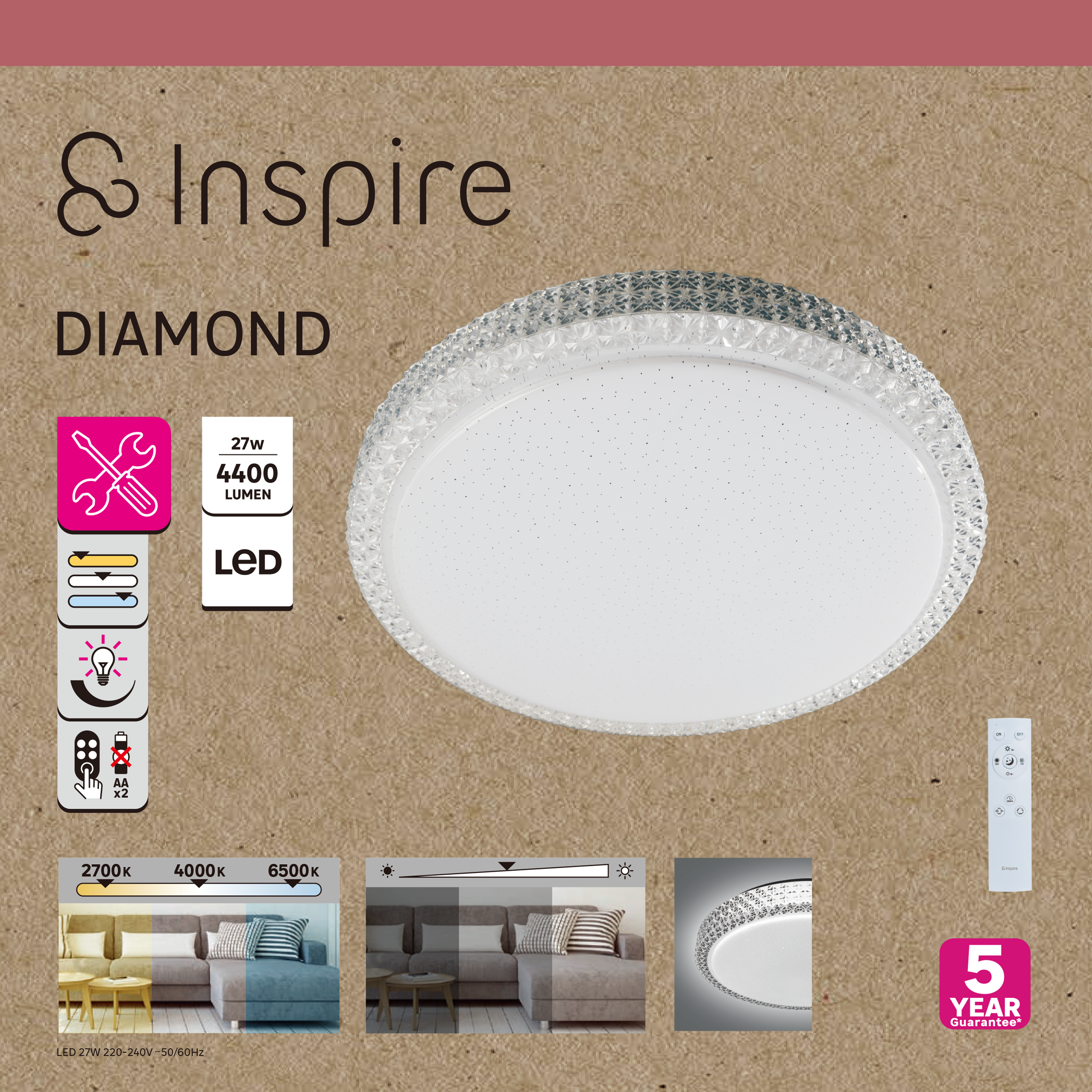 Plafon Diamond biały śr. 50 cm LED Inspire - 9