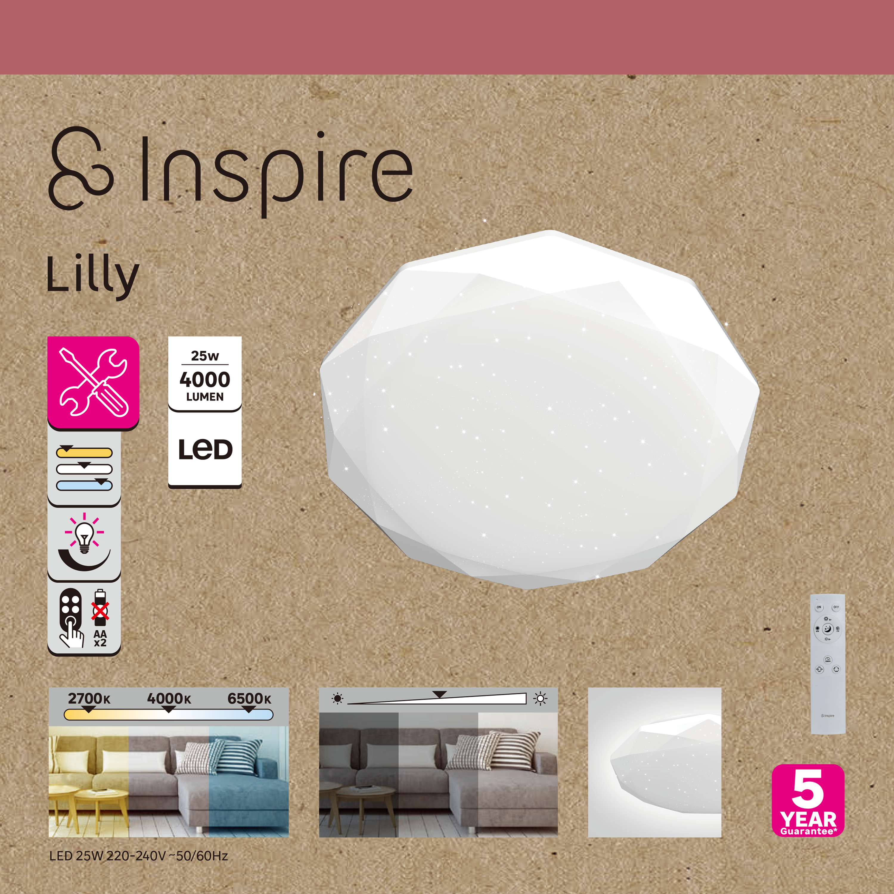 Plafon Lilly 50 cm z pilotem 4000 lm 2700-6500 K biały LED Inspire - 8