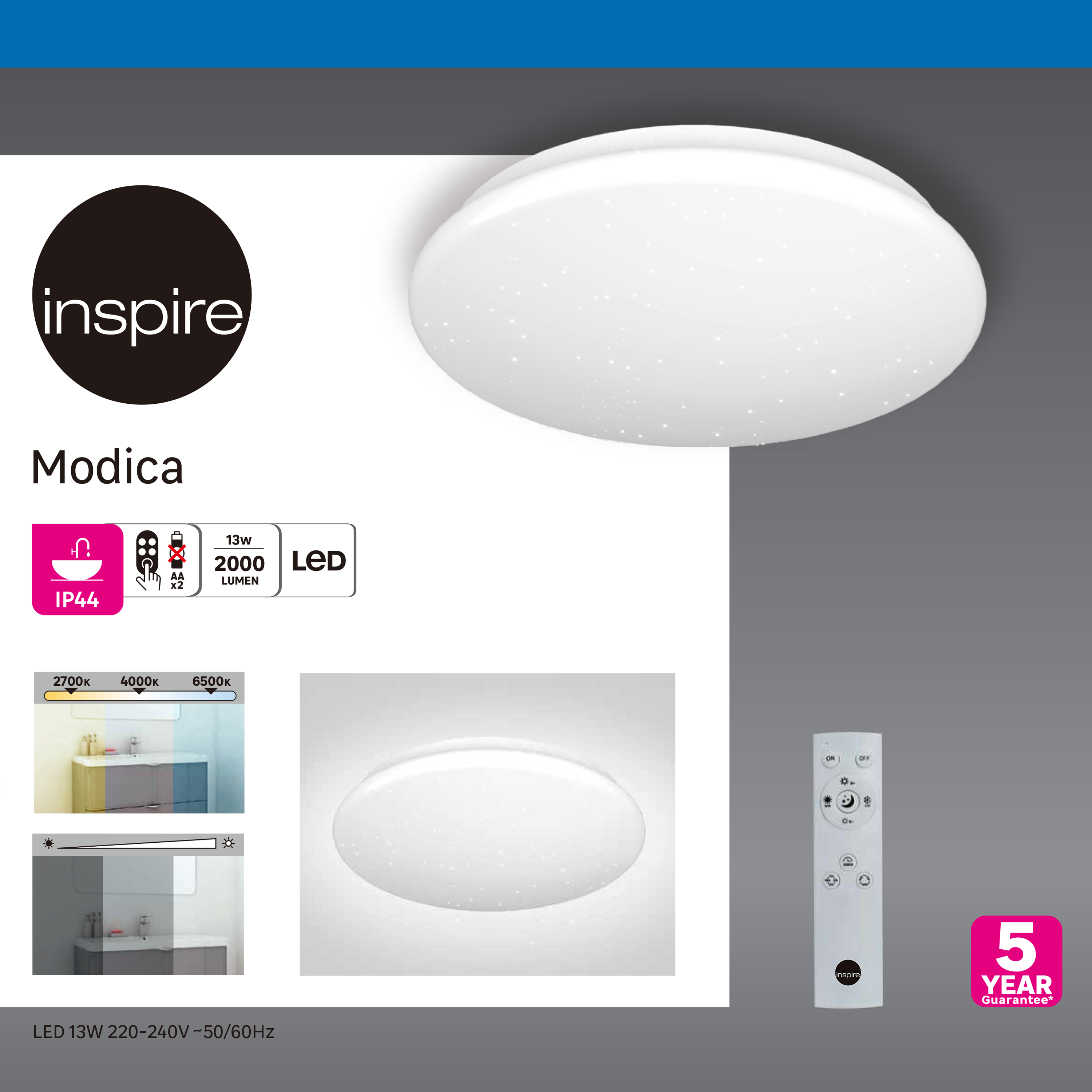 Candeeiro de teto Modica Starry 2000lm IP44 Inspire - 8