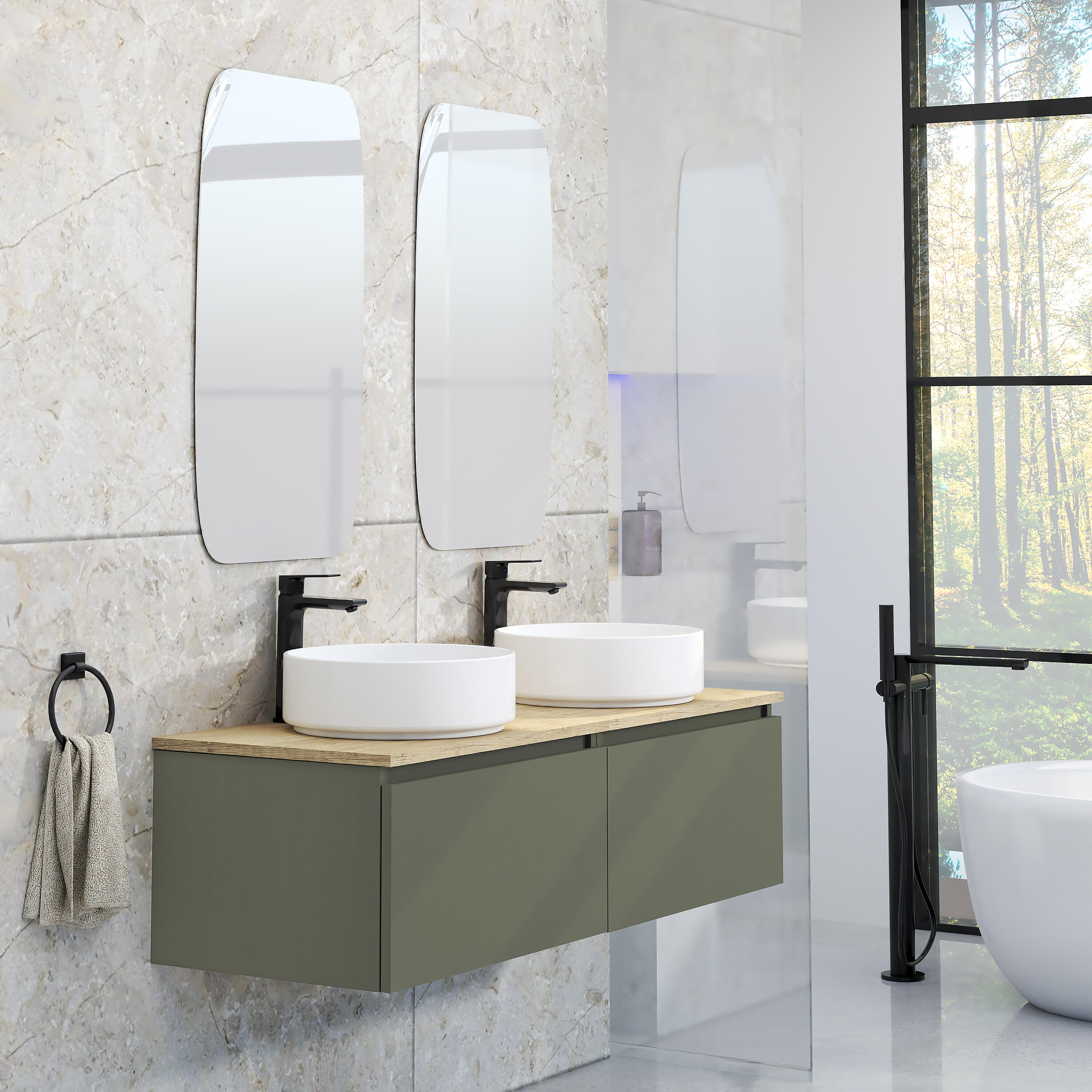 Mueble de baño con lavabo y espejo toko verde satinado 120x43 cm