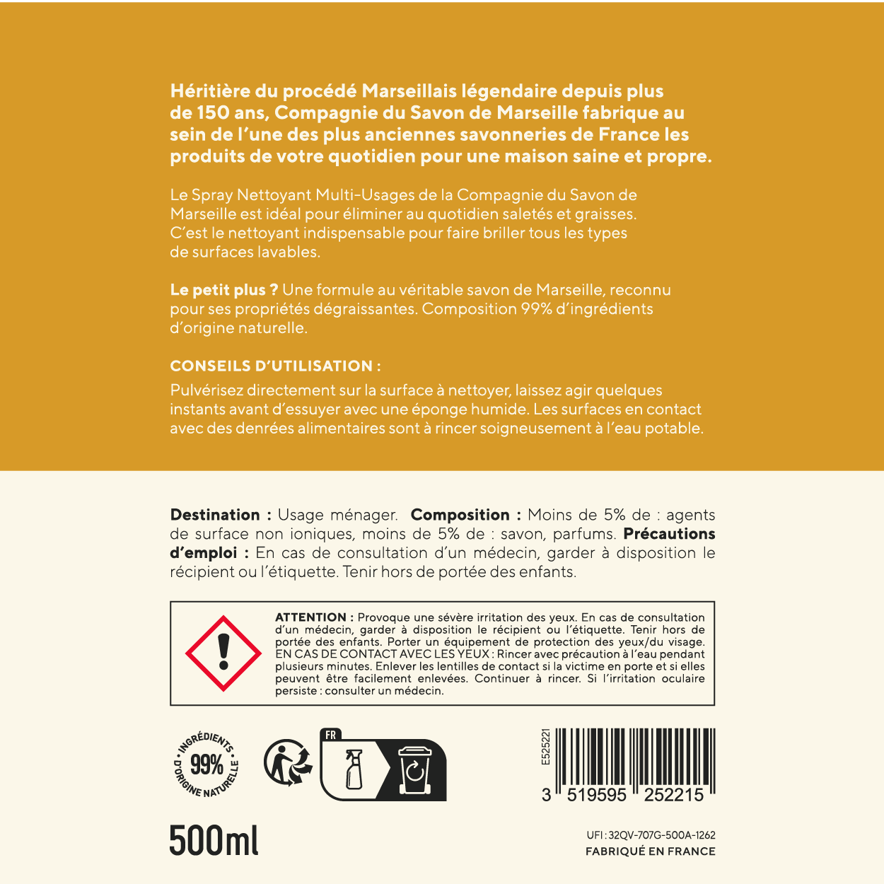 Savon de Marseille COMPAGNIE DU SAVON DE MARSEILLE Spray multi usages, 0.5L - 3