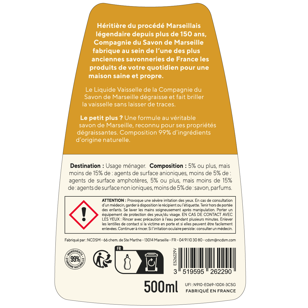 Savon de Marseille COMPAGNIE DU SAVON DE MARSEILLE Liquide vaisselle, 0.5L - 3