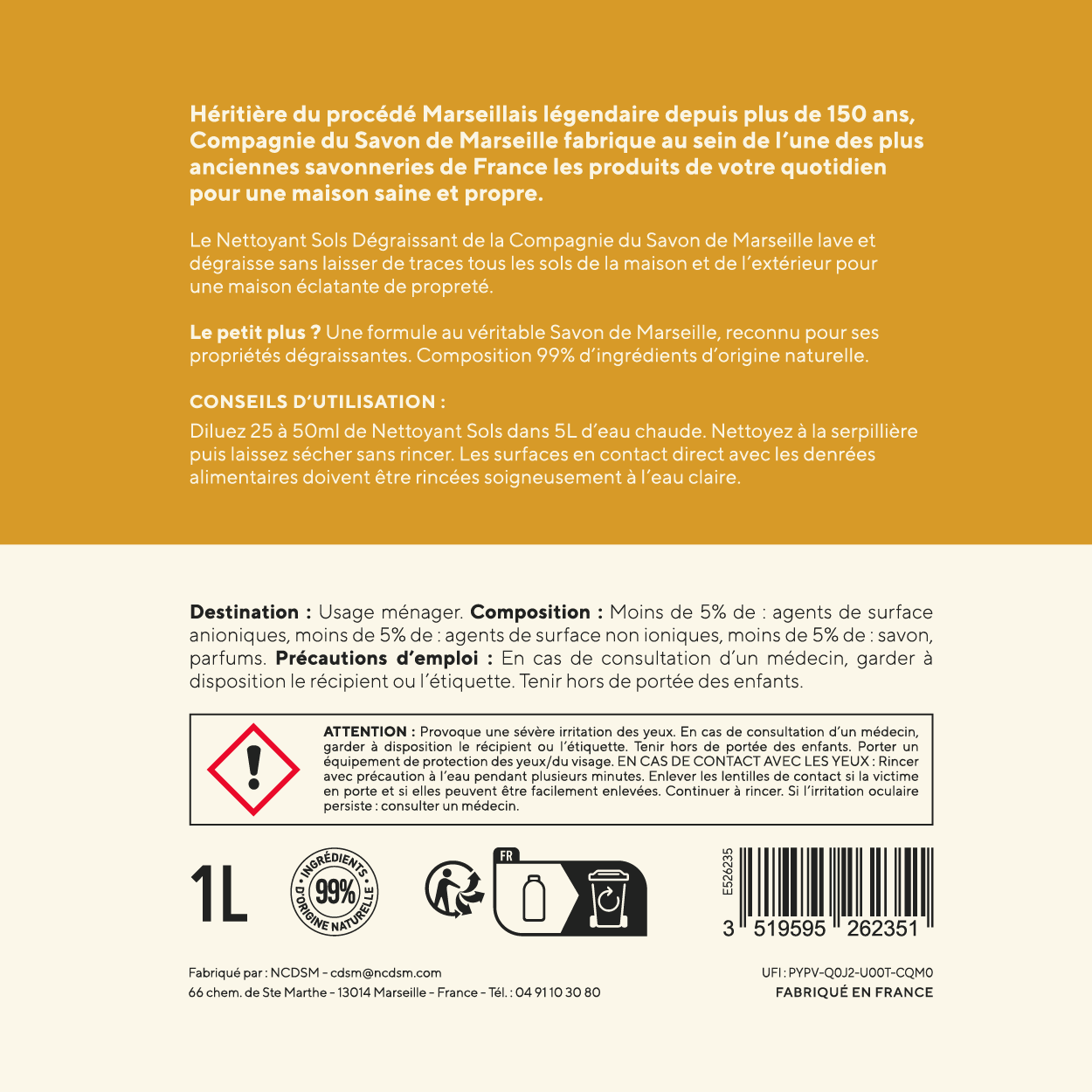 Savon de Marseille COMPAGNIE DU SAVON DE MARSEILLE Nettoyant sols, 1L - 3