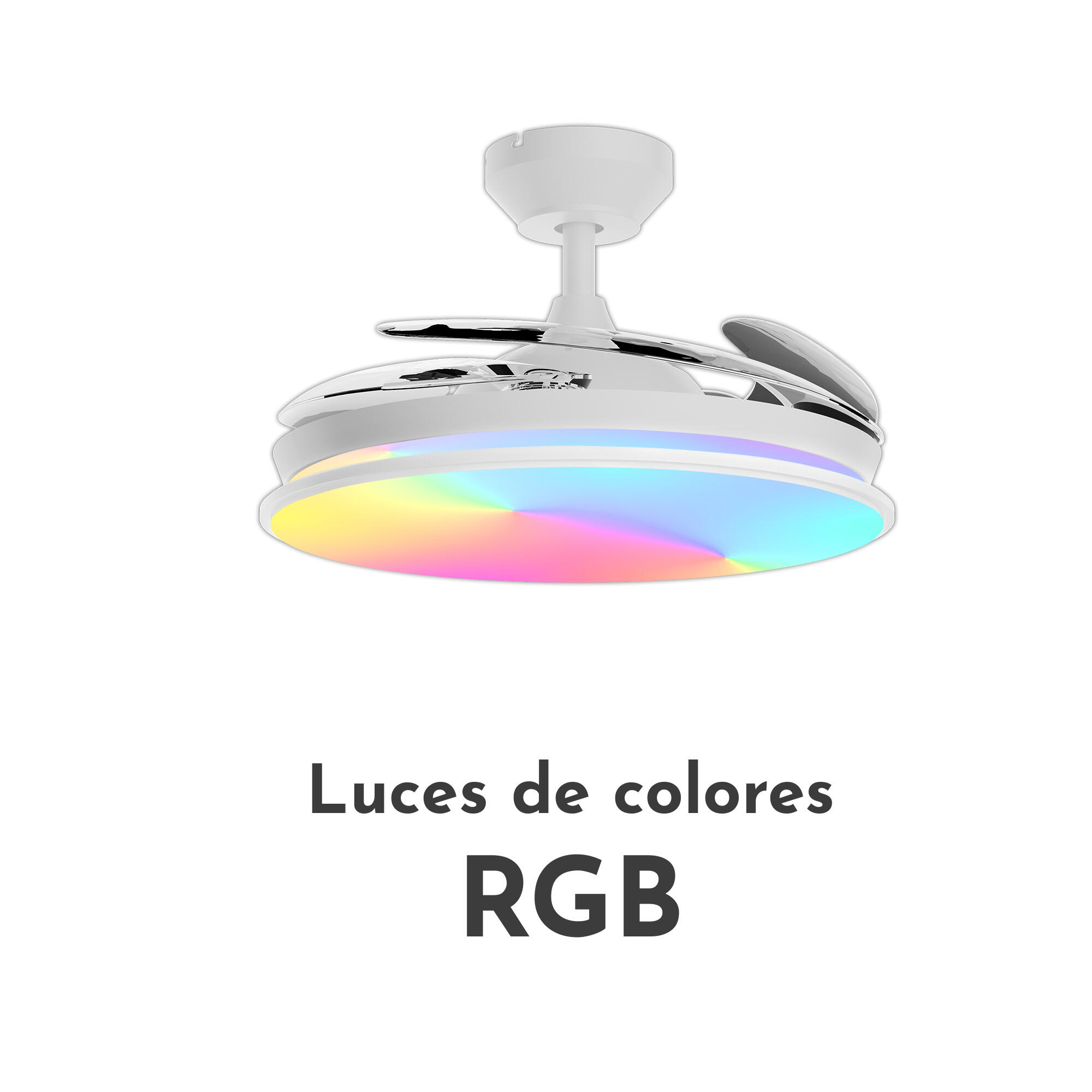 Ventilador de techo con luz silencioso DC 28W con mando ø107 cm Lydia ARTE CONFORT blanco luz CCT 4 aspas retráctiles tipo lámpara| 6 velocidades| modo verano/invierno| brisa| recomendado de 13 a 20m² - 2
