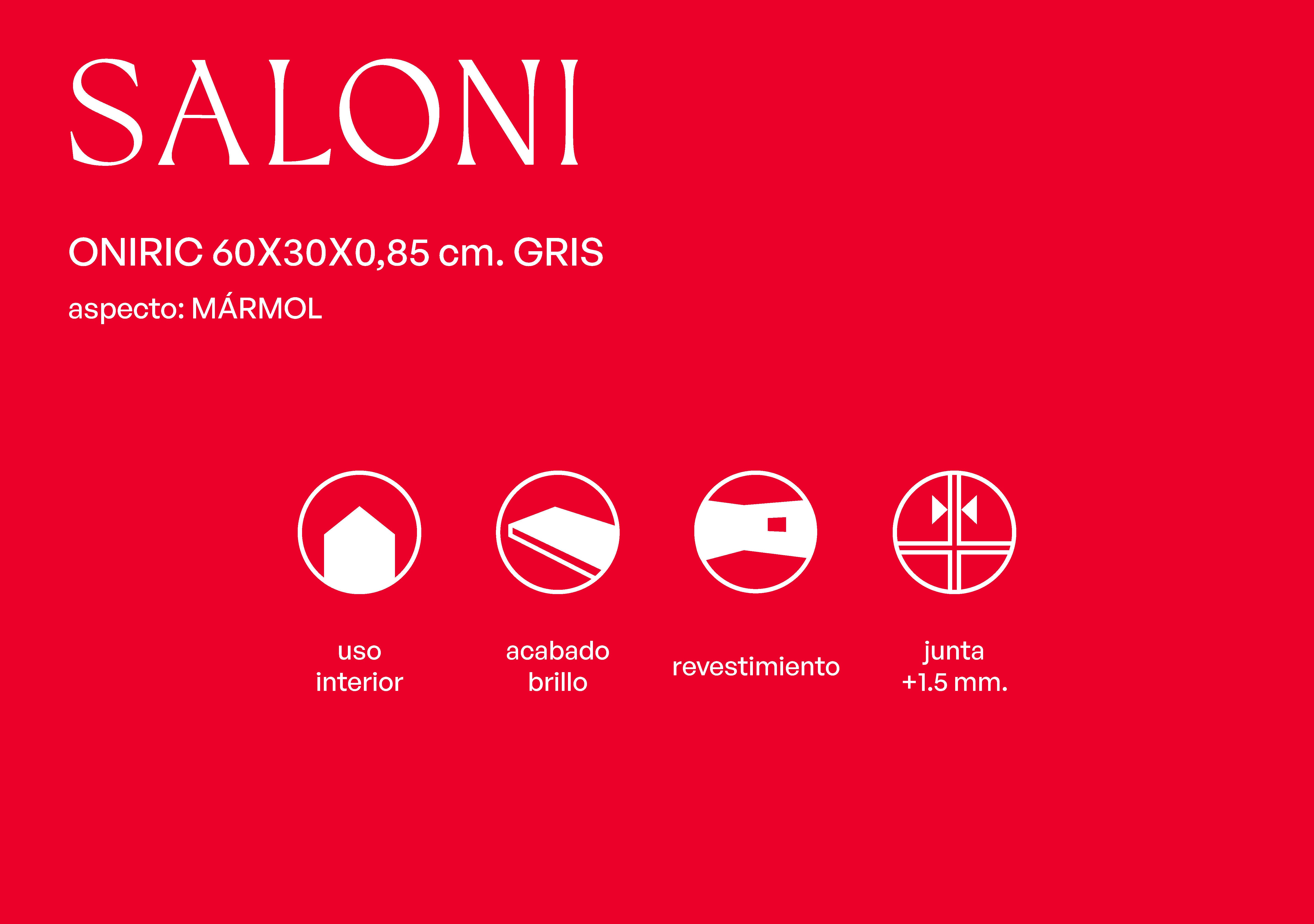 Azulejo cerámico Oniric efecto mármol gris brillo 30x60 cm SALONI - 6