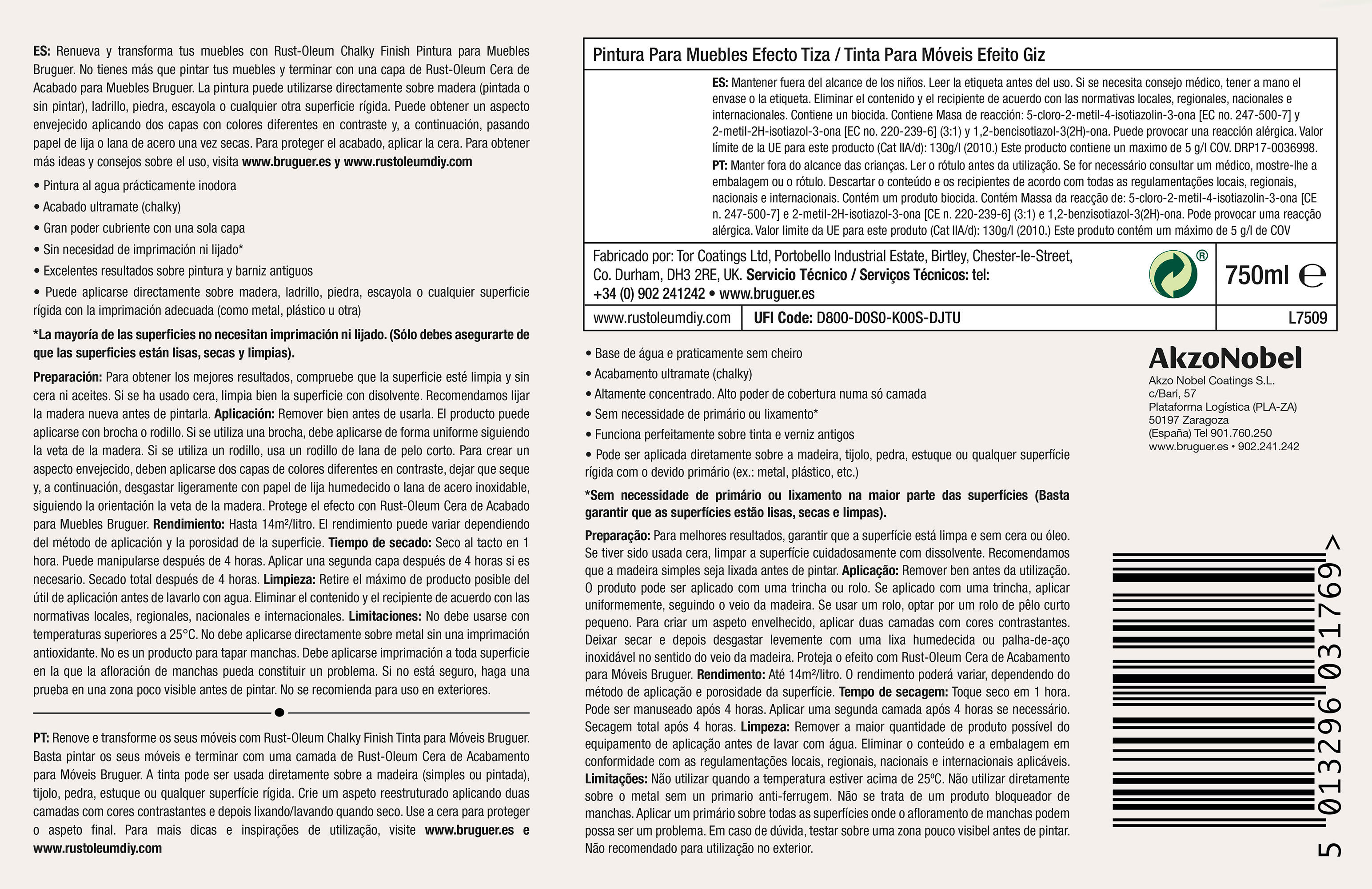 Pintura Chalky para muebles 750ml+25% gratis blanco tiza - 6